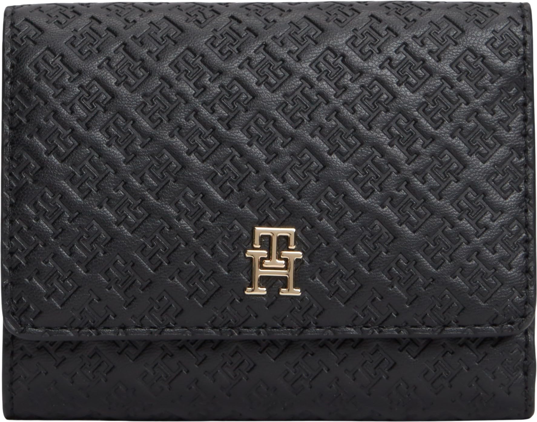 Tommy Hilfiger Damen Th Icon Trifold Mono Aw0aw18484 Dreifach gefaltete Brieftasche, Black (Black)