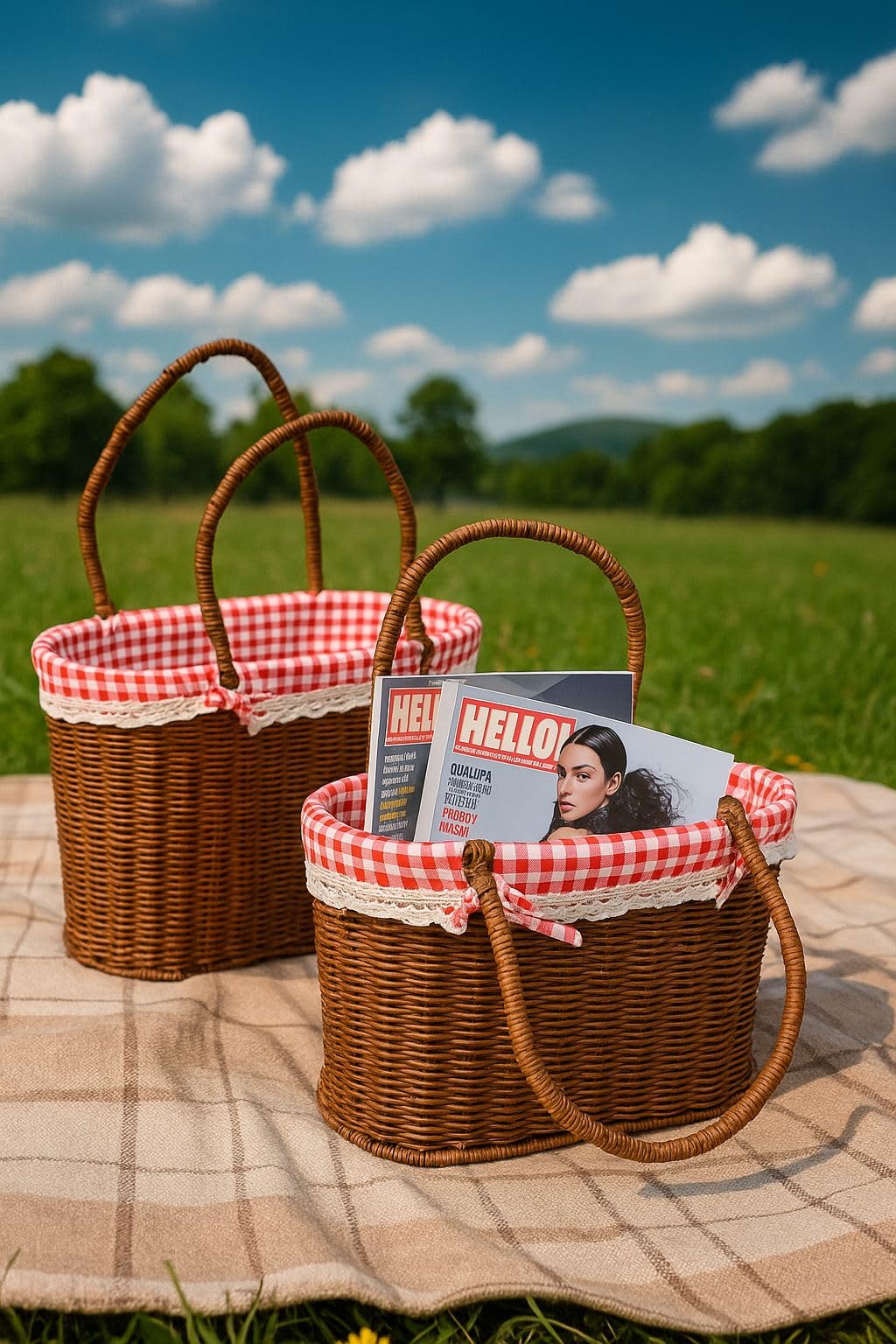 Kosova Wicker Serisi Hasır Örme 2'li Bezli Piknik Sepeti