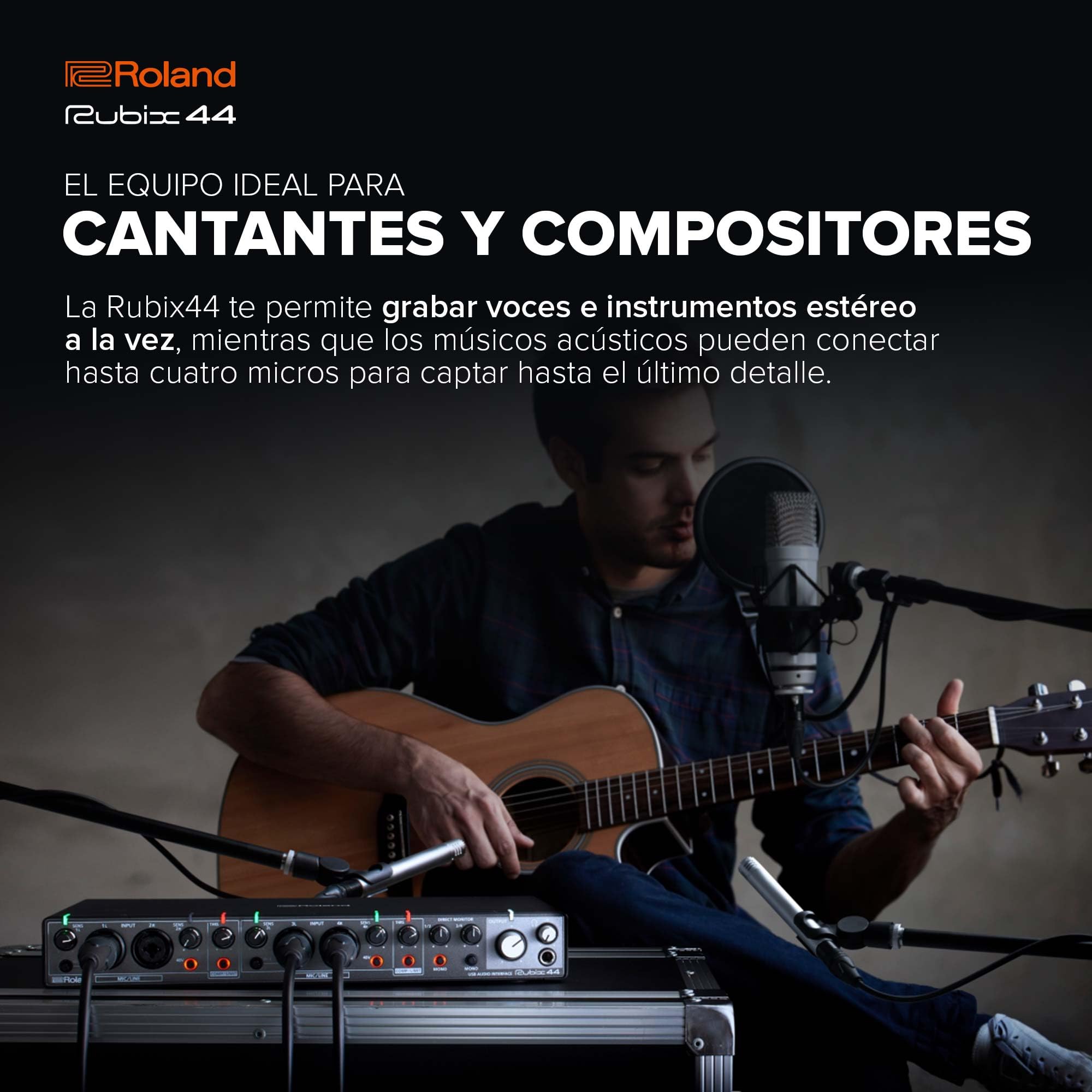 Roland Rubix44 Interfaz de audio USB de 4 entradas y 4 salidas | Audio en alta resolución | Graba con micros, guitarras, teclas y más | Compacta y resistente | Compatible con Mac, PC y iPad