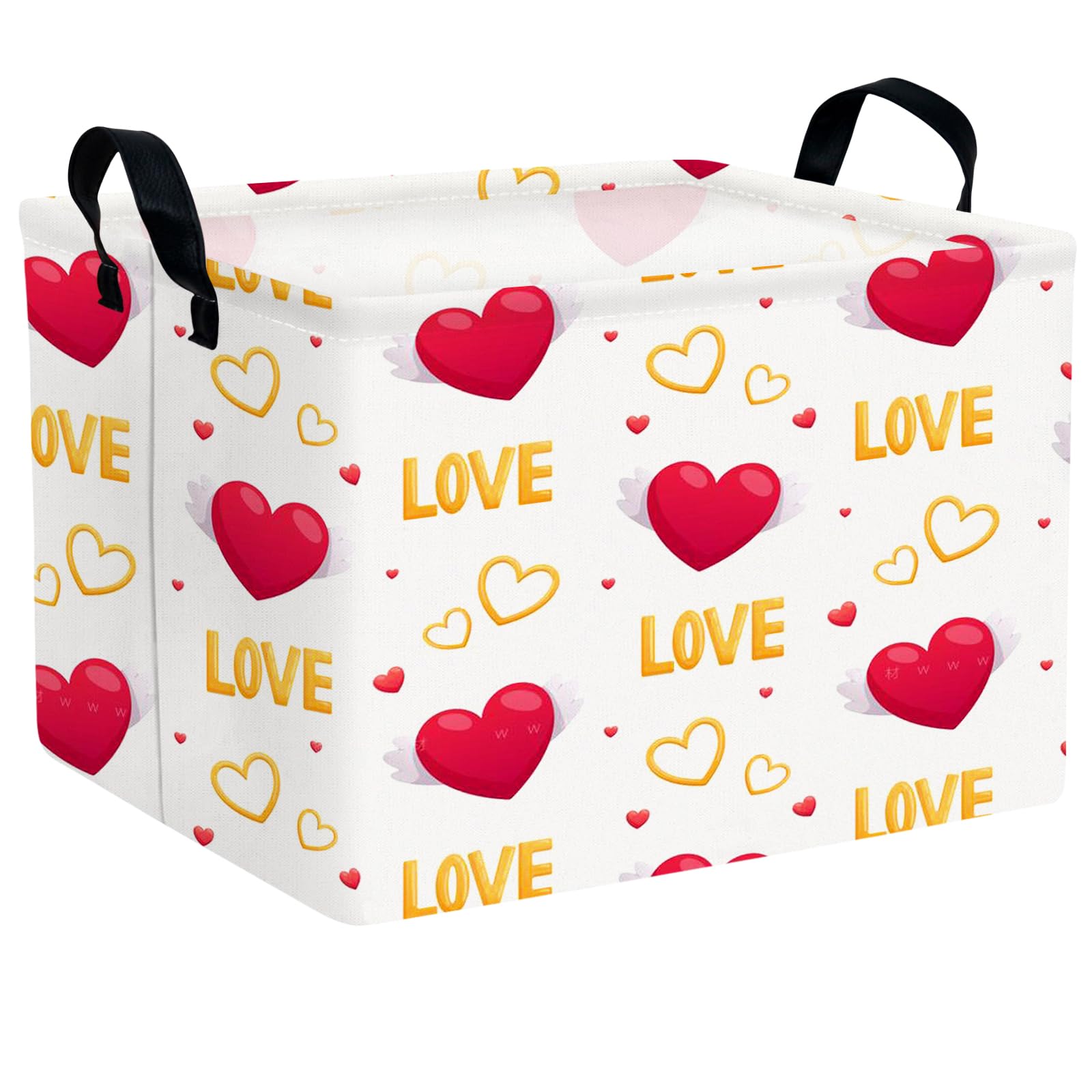 Valentine's Day Basket Gift for Empty Cute Heart Large Storage Bin for Kid and Baby Room Décor (Love Wings Red Heart)