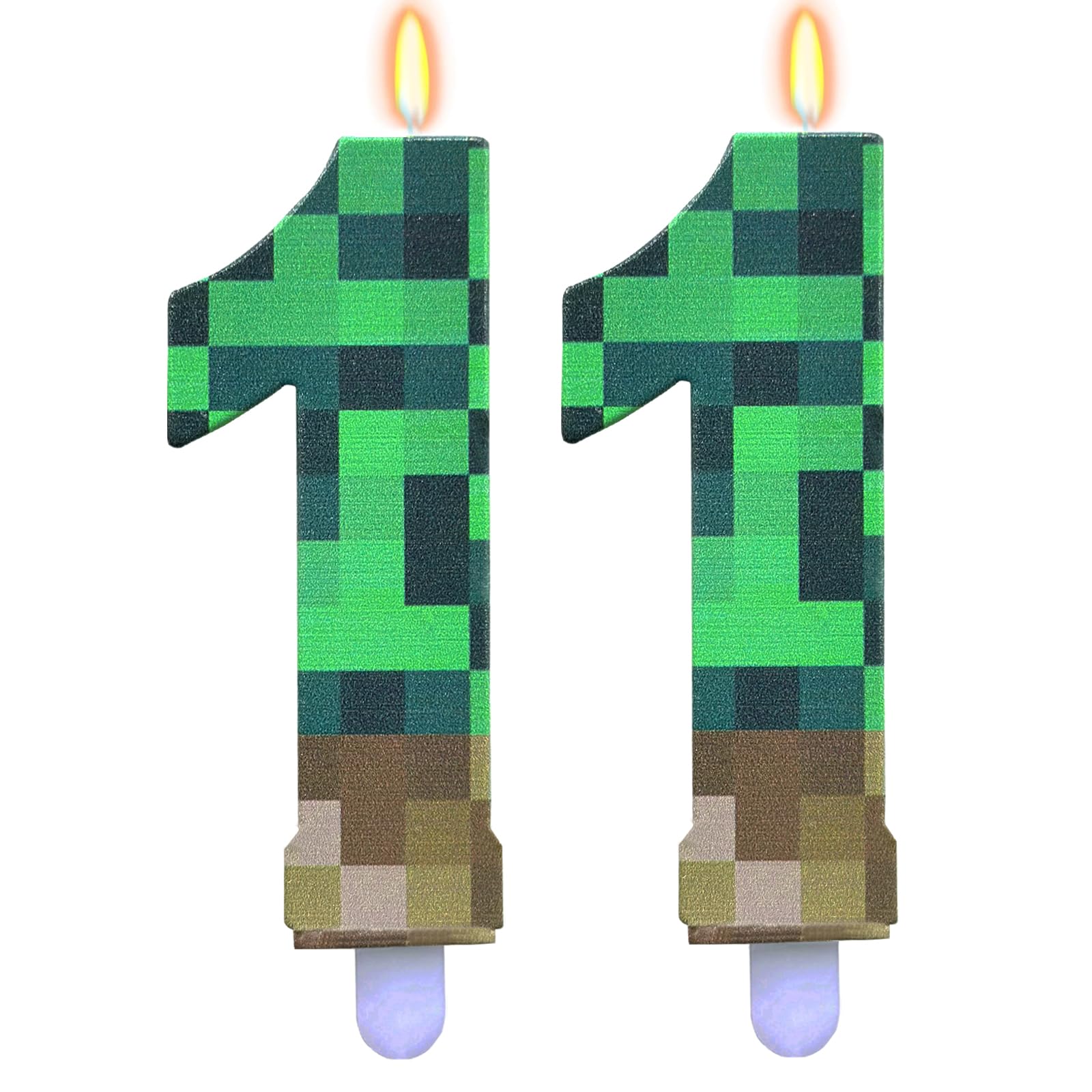 Bolosa Pixel Number 11 Candle for Video Game Party Decorations, Green 11th Birthday Cake Candle, 11th Birthday Number Candle, Pixelated Birthday Number 11 Candles for Pixel Birthday Party Cake Topper