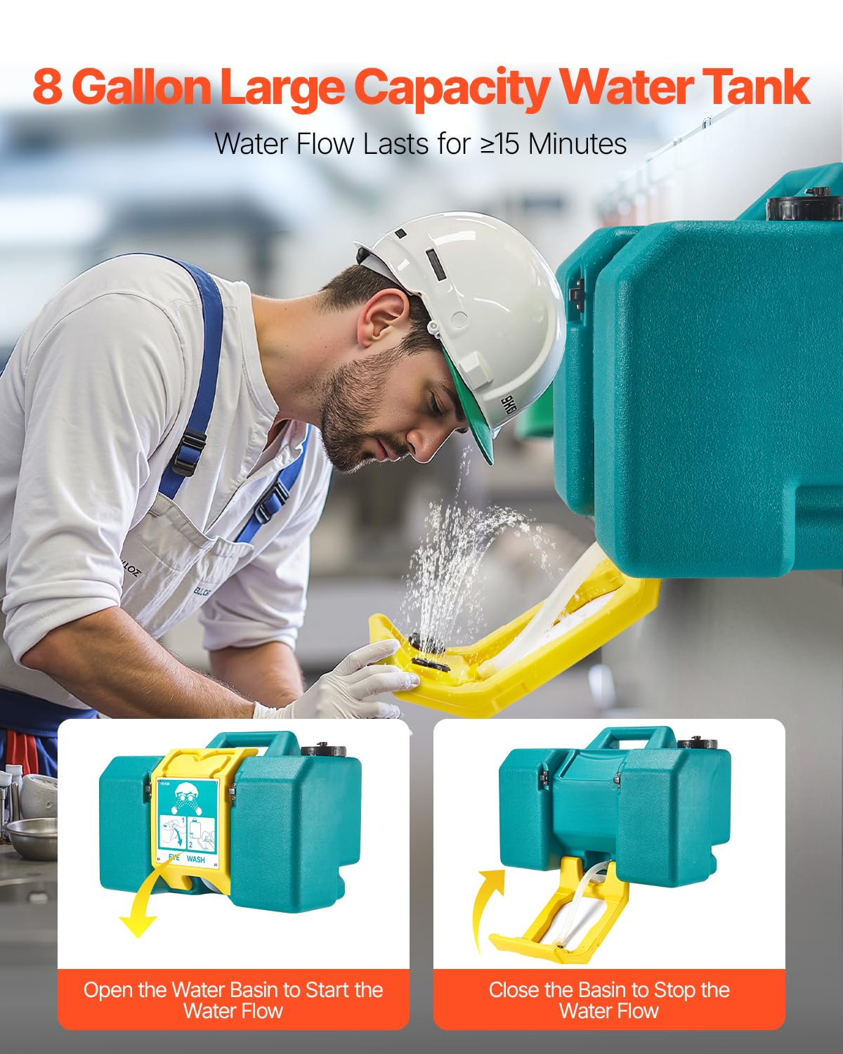 VEVOR Stazione di Lavaggio Oculare di Emergenza 535 x 245 x 355 mm Portatile con 2 Spruzzi