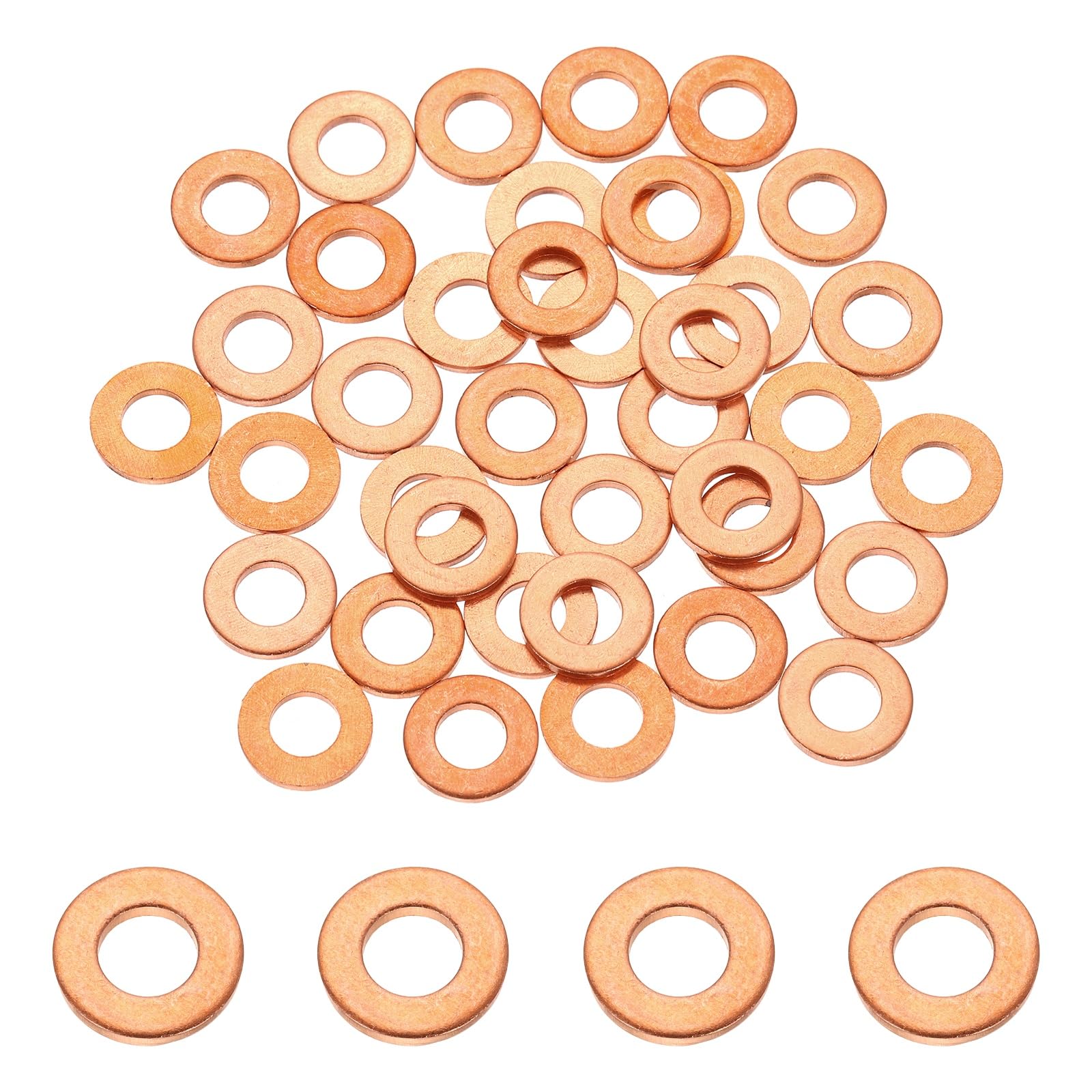 DEFANEX 56 Pcs M6 Copper Washer Sealing Ring (6mm ID 12mm OD 1.5mm Thickness) Metric Sealing Gasket Flat Crush Washer, for Automotive Plumbing Mechanical Oil Drain Plug