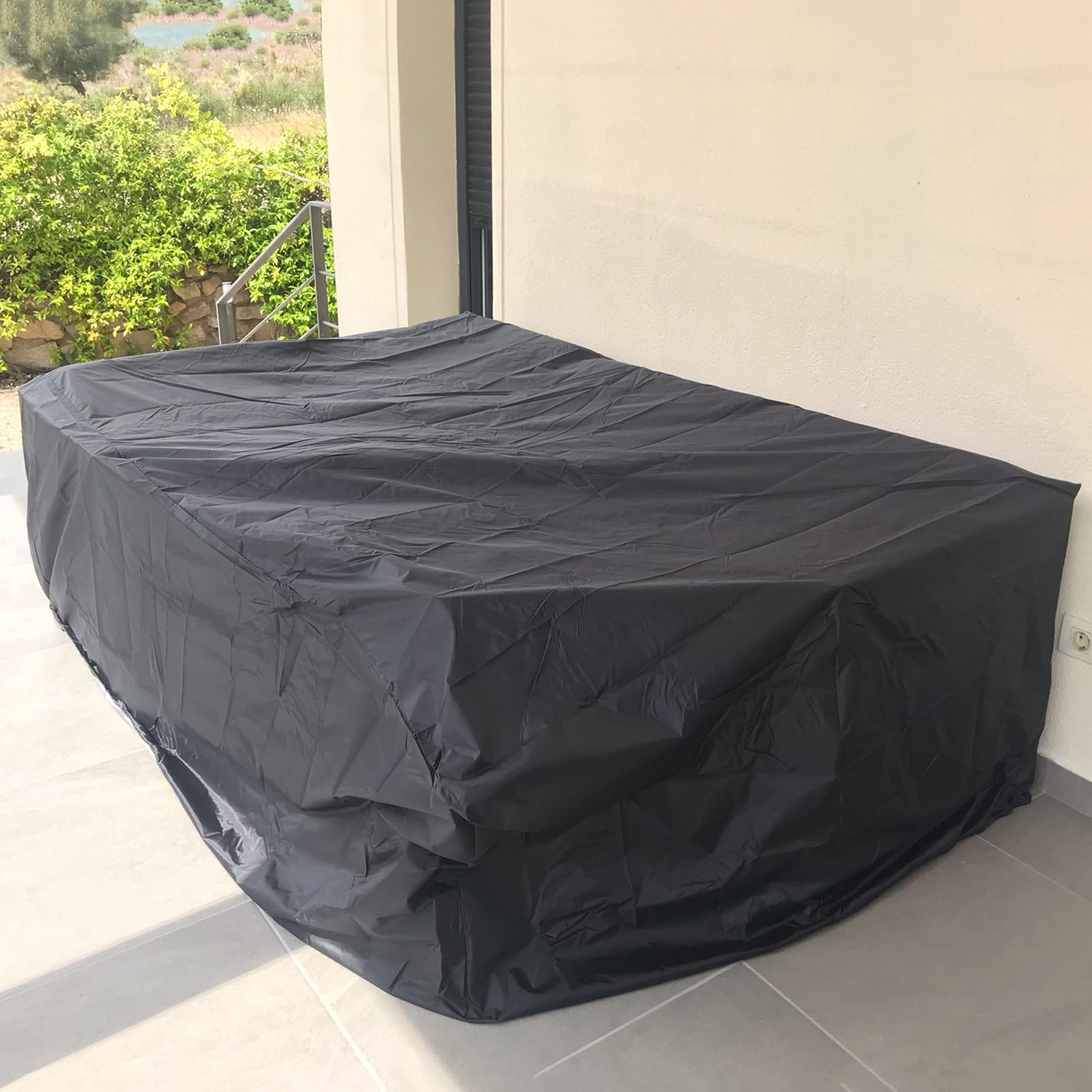 Pokrowiec na stół ogrodowy (270 x 180 x 89 cm) – wodoodporny, odporny na promieniowanie UV, odporny na rozdarcie, ochrona na zewnątrz, czarny pokrowiec na patio