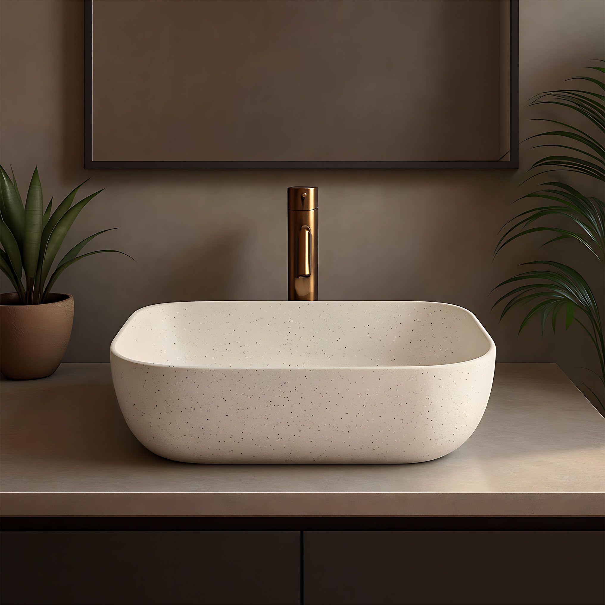 Lavabo Sobre Encimera Rea Belinda Sandy Beige 46,5X33X13,5Cm