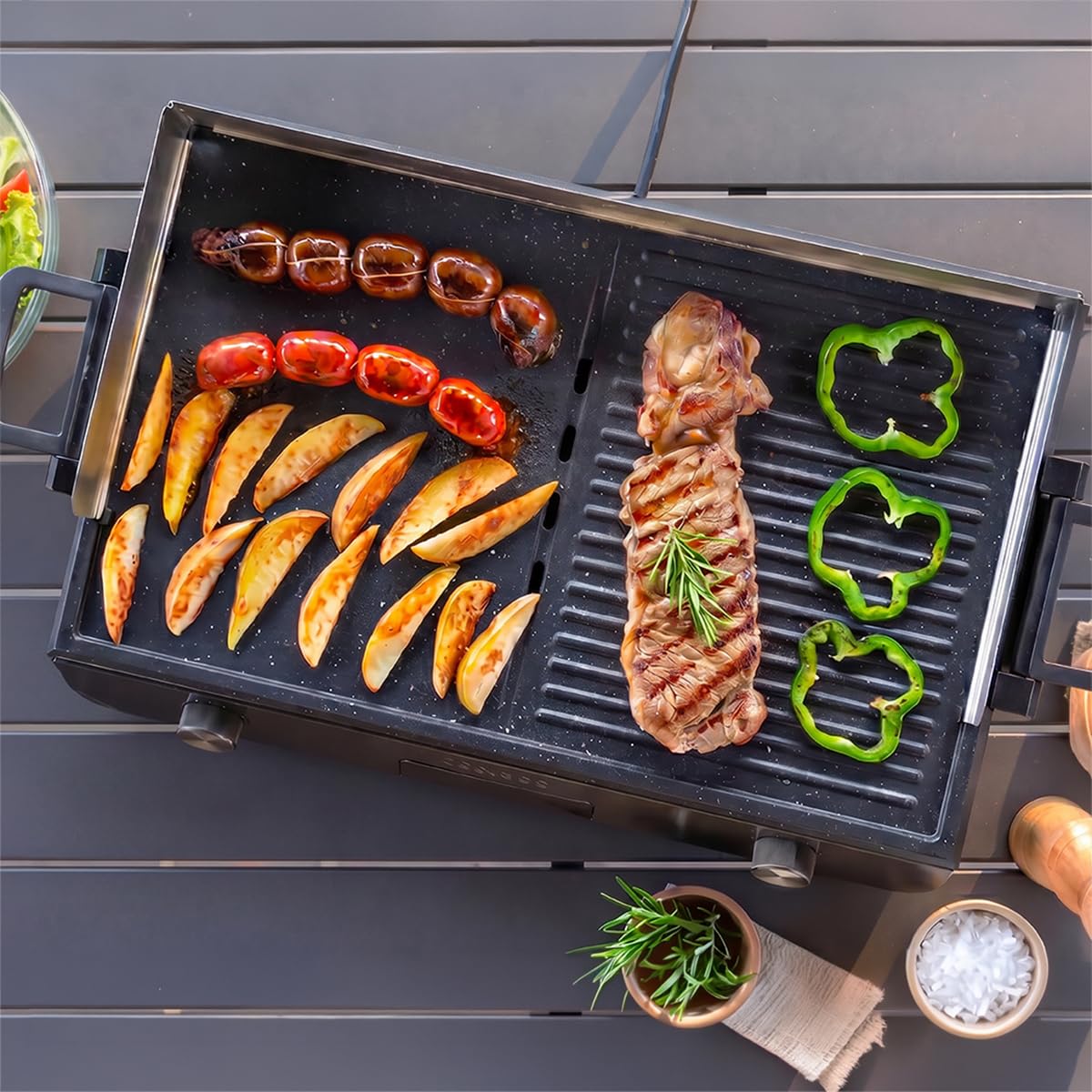 Cecotec Barbecue Elettrico Perfectroast 3000 Inox Max. 3000W, Superficie di Cottura 30 x 50 cm, 2 Aree di Cottura, Rivestimento Antiaderente, Metallico