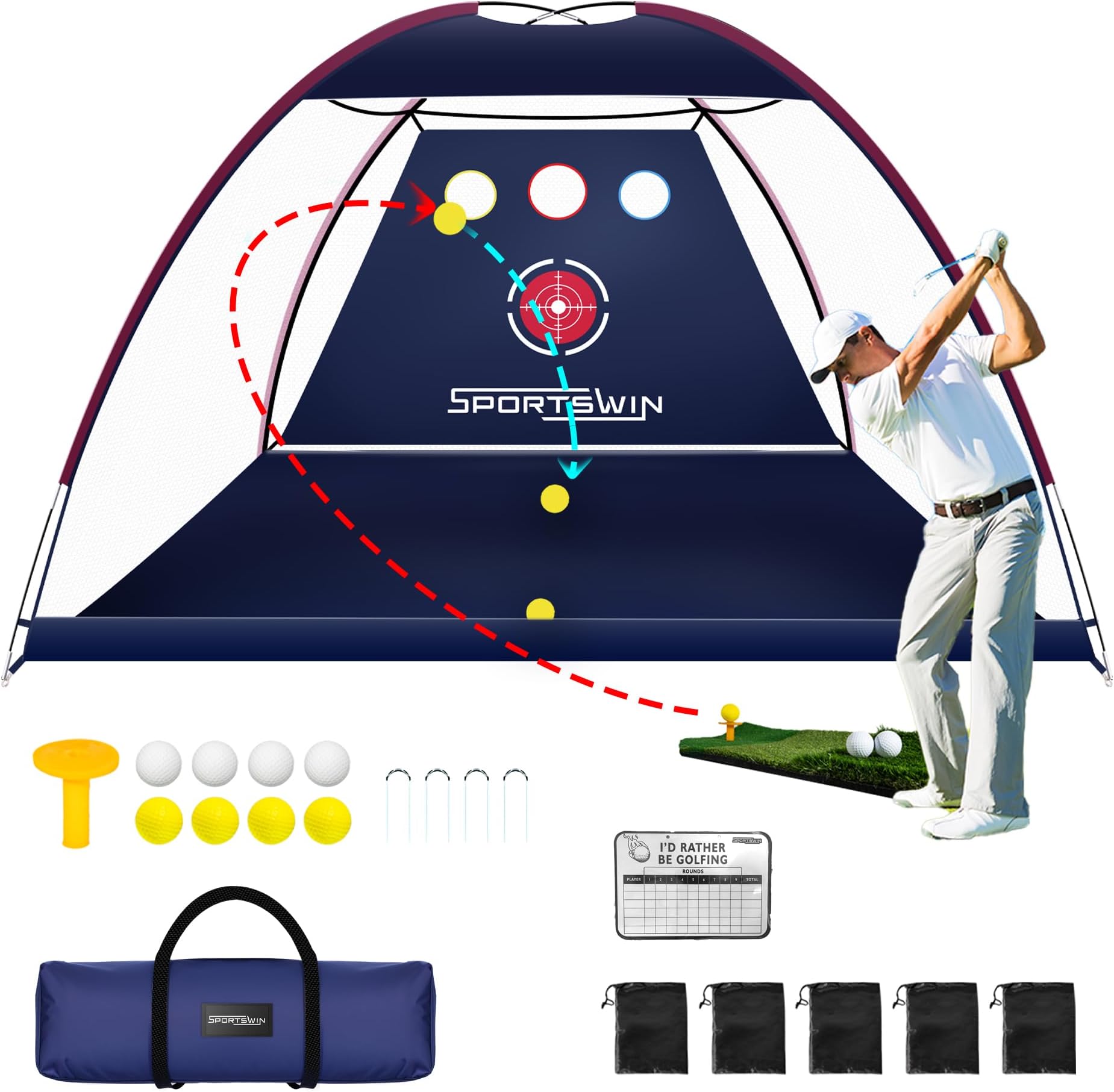 Golf Net 10x7ft with Automatic Ball Return System, Heavy Duty Golf Practice Net Set with Tri-Turf Mat for Backyard, Garage, Indoor/Outdoor Driving and Chipping Practice