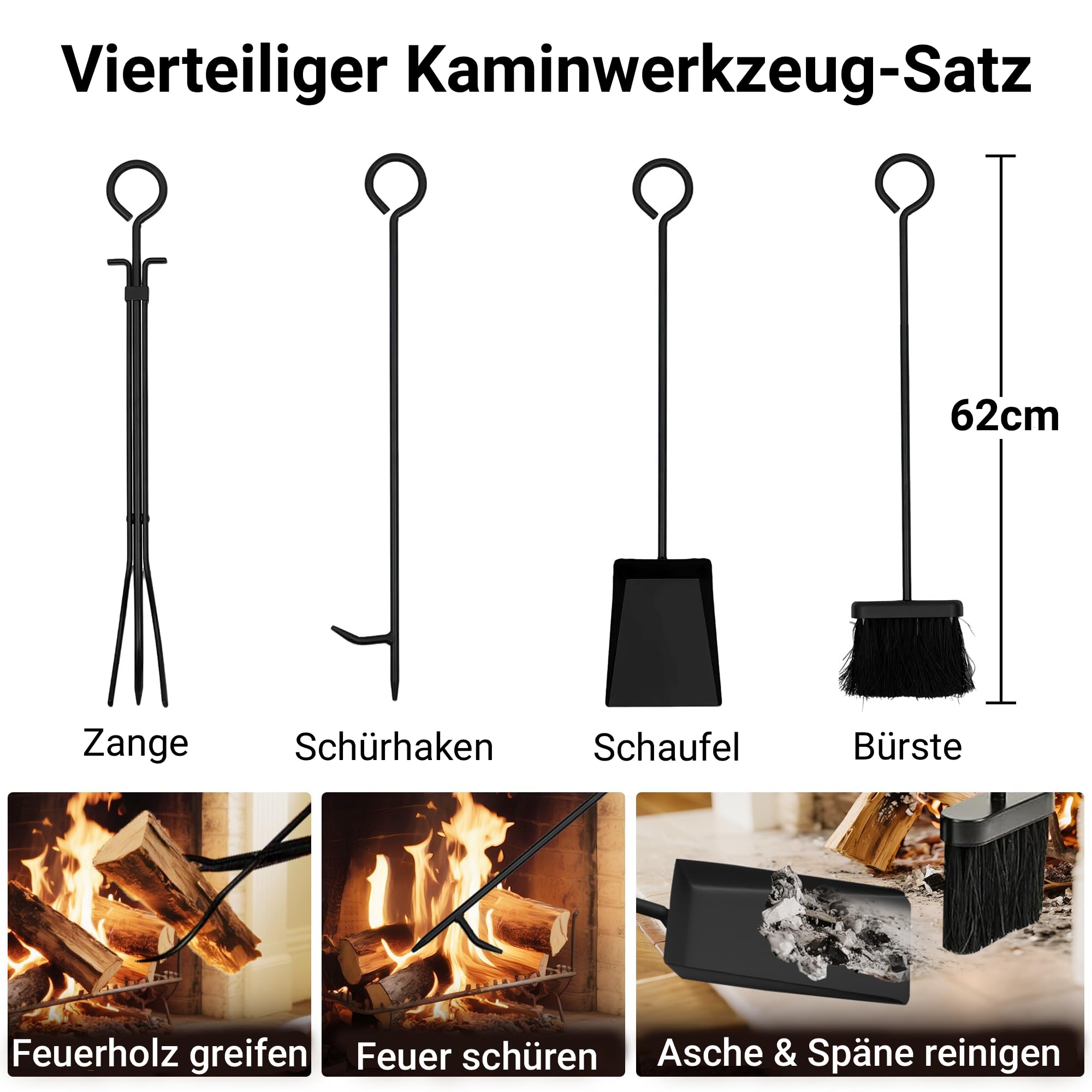 Amagabeli XXL Kaminholzregal mit 4 Kaminwerkzeug 90cmx78cmx33cm Großes breites Brennholzregal Kaminwerkzeugregal für Innen Außen Anzündholzhalter Holzlager Ständer Werkzeuge Herdzubehör Schwarz