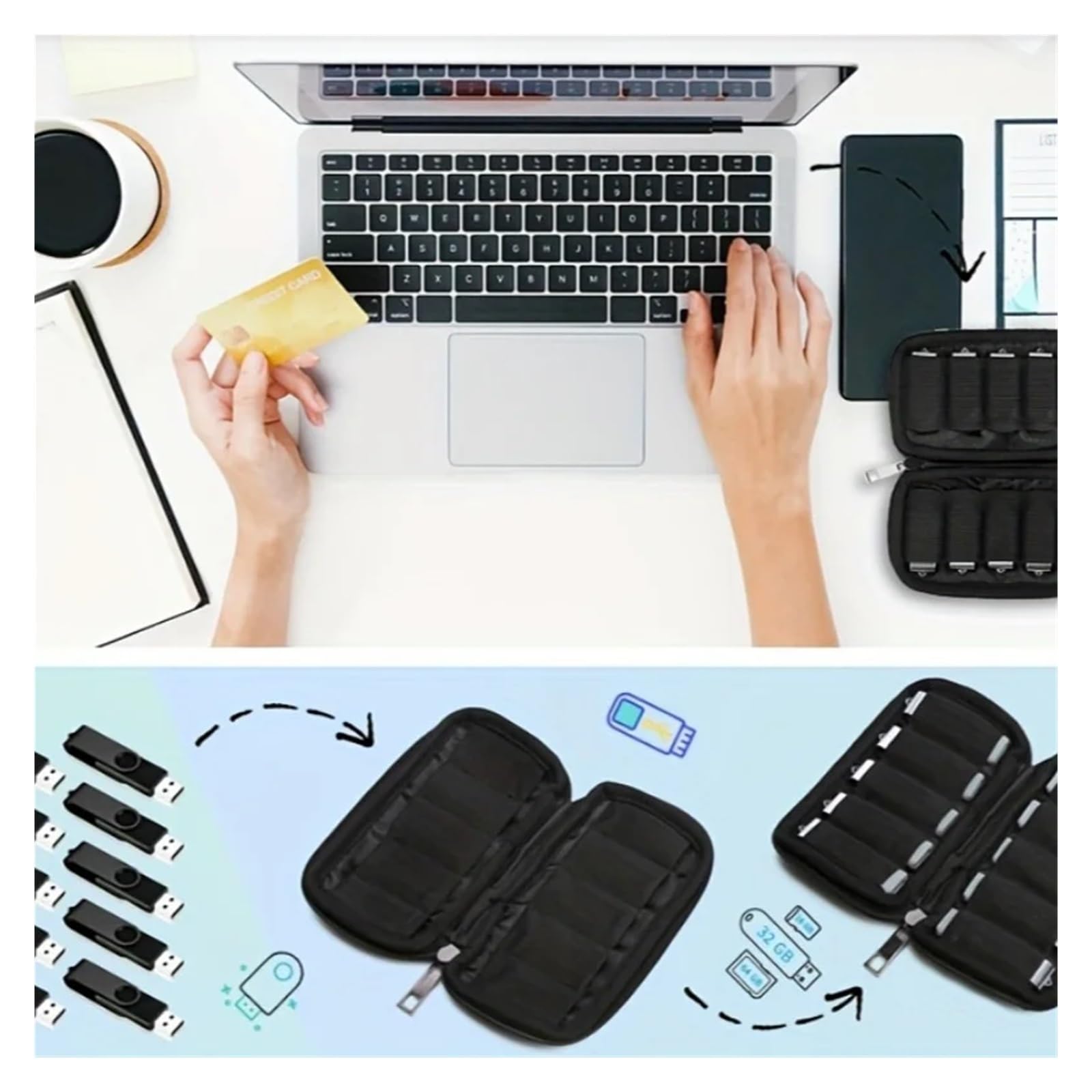 Estuche de almacenamiento para disco duro, 4 unidades, USB, organizador portátil, a prueba de polvo, para cable de tarjeta SD