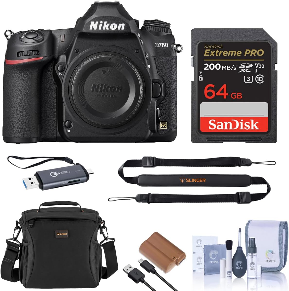 Nikon D780 FX-Format DSLR Camera, Bundle with Battery, 64GB Memory Card, Card Reader and Shoulder Bag