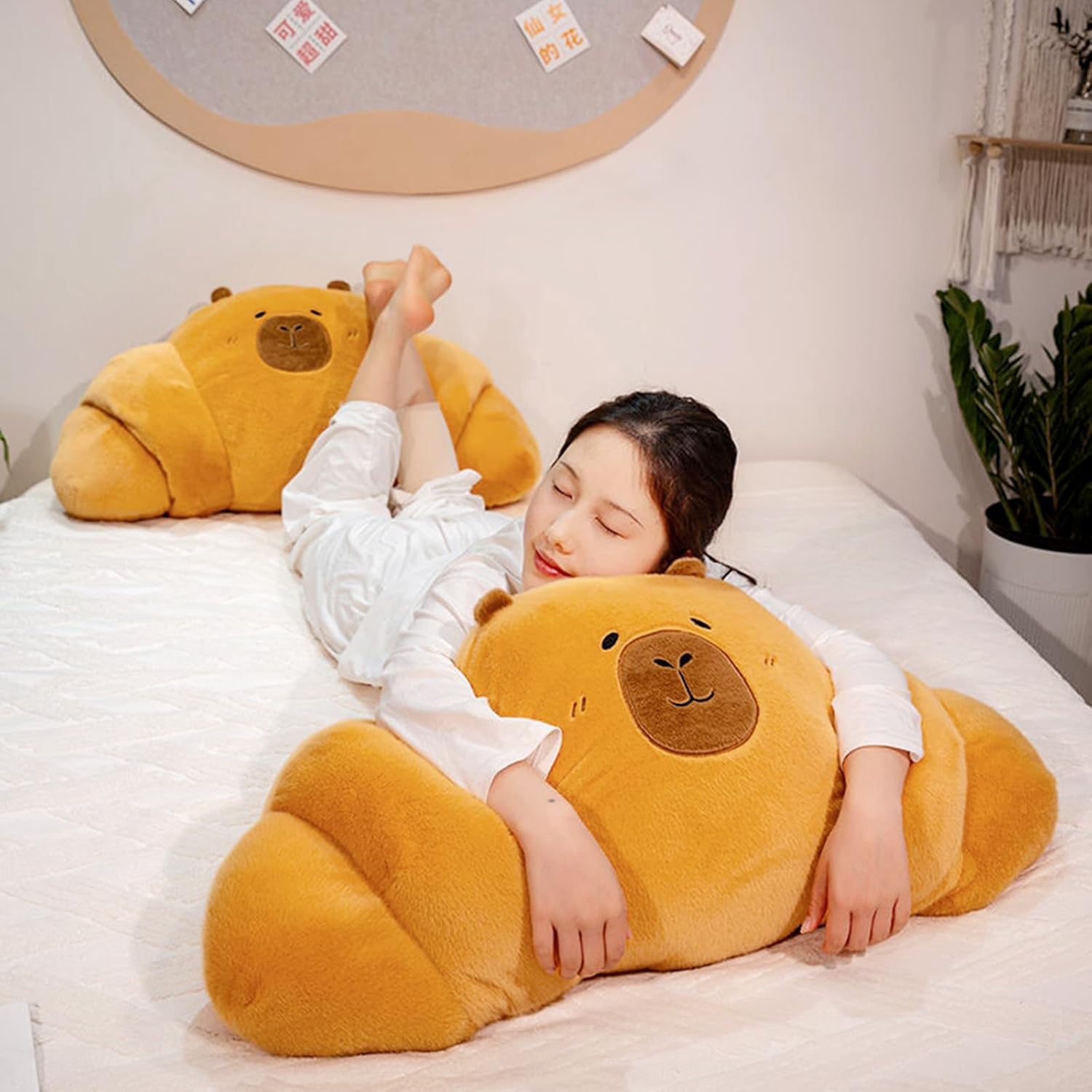 PEACH CAT Croissant Capybara Plush Pillow Cute Toast Bread Stuffed Animals Soft Food Plushies Toy Gifts for Kids 27.5"