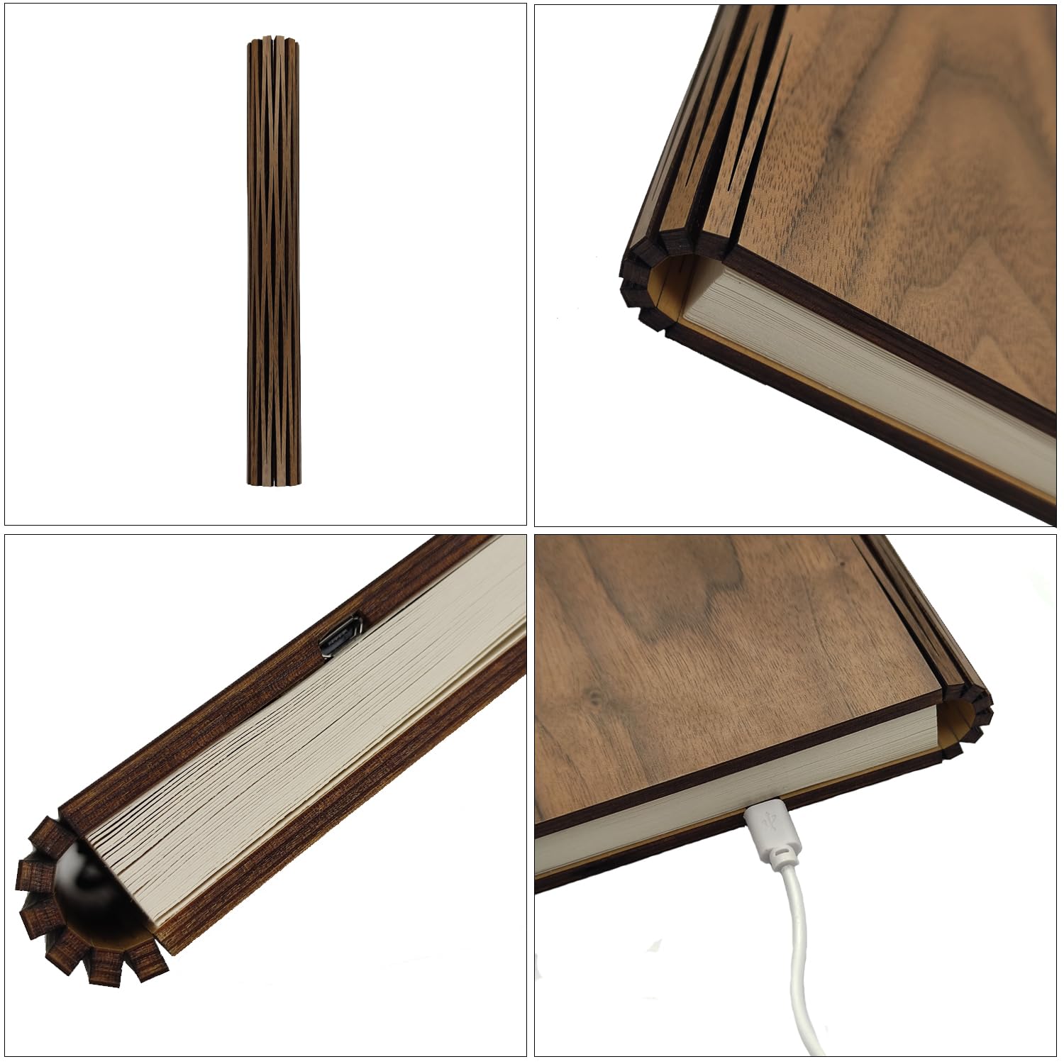 LED Livre Lampes Pliante Rechargeable par USB, lumière LED magnétique en bois avec Batterie Lithium en Bois en Papier DuPont Veilleuse Lampe de chevet, Couleur Noyer (22x16x2.5cm)