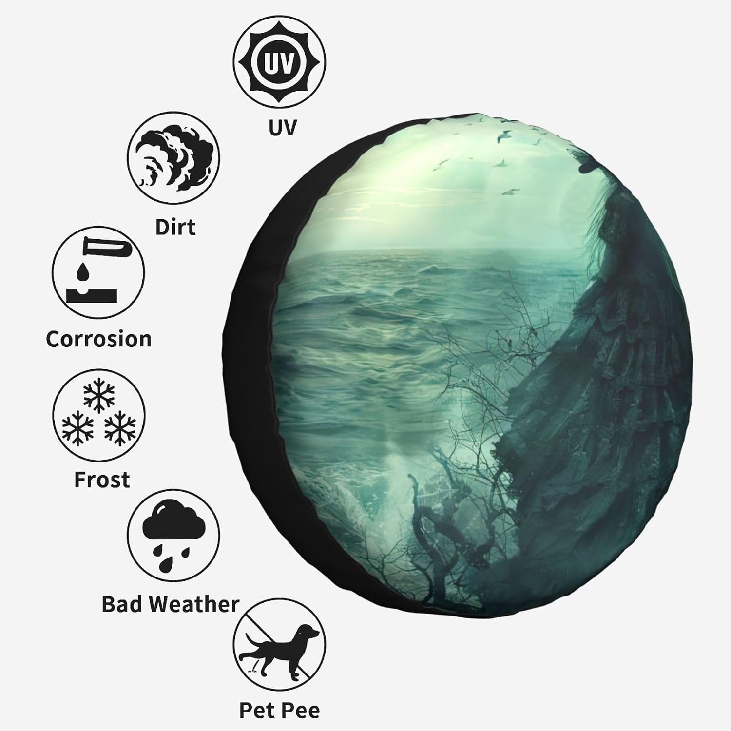 The Sea Witch Inspired Print Tire Cover Universal Spare Wheel for Trailer Rv SUV Truck Camper Travel Accessories