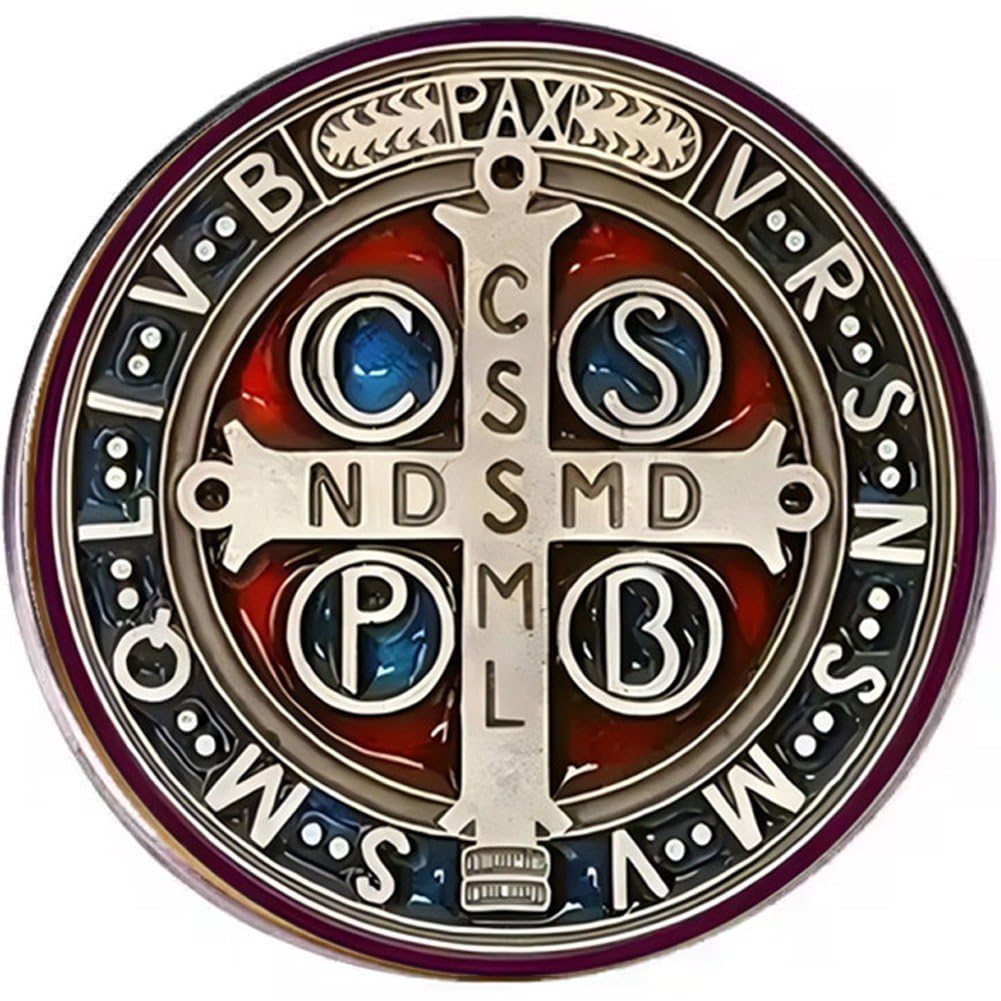 Ymxygz Saint Benedict Brooch Stainless Steel St. Benedict Pin Jesus Cross Religious Catholic Amulet of Strength Protection Peace Prayer Jewelry for Women Men