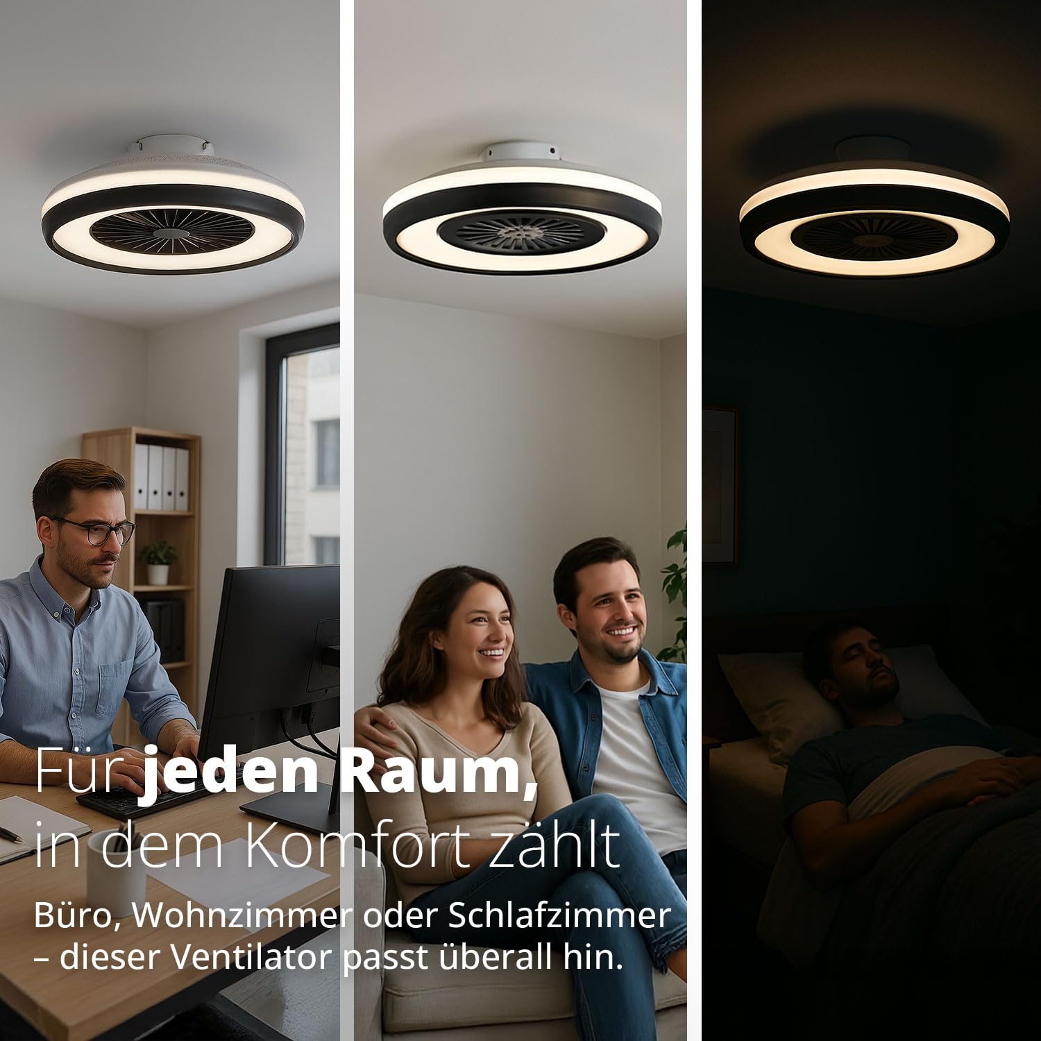 FLINQ LumiFan Deckenventilator mit Beleuchtung - Deckenlampe | Ventilator fürs Schlafzimmer - Leise - LED Licht - Steuerbar per Fernbedienung