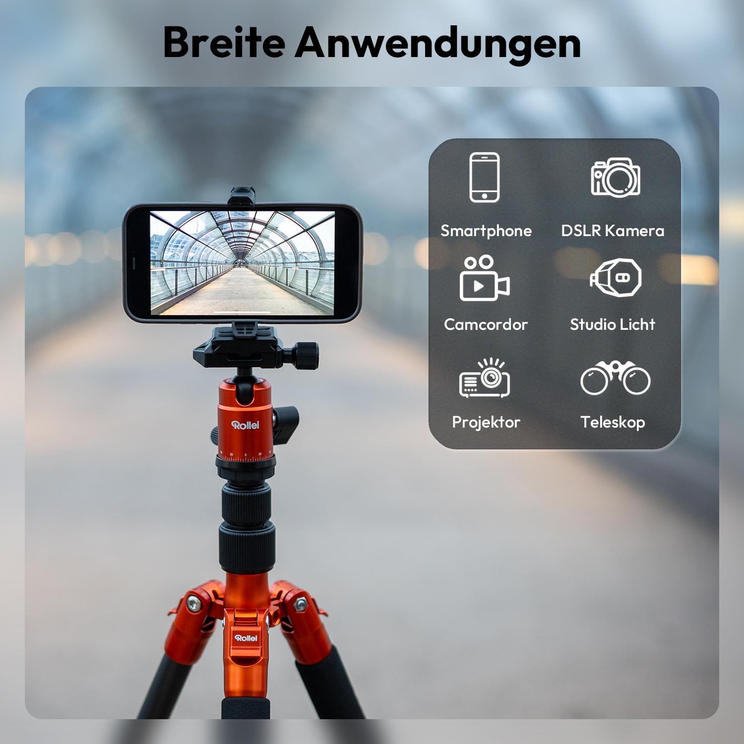 Rollei Compact Traveler No.1 Orange, 145cm Stativ Kamera mit Kugelkopf Leichtes Reisestativ aus Aluminium Fotostativ Kompakt Arca Swiss Kompatibel Kamerastativ & Einbeinstativ für DSLR und Smartphone