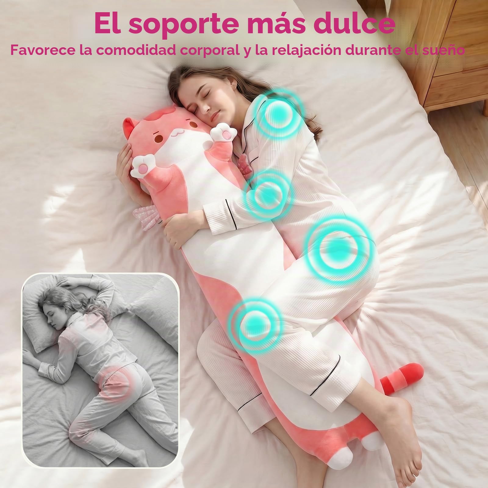 Mewaii - Cojín de Peluche para niño y niña, Animales, Juguete Kawaii Mullido, cómodo, Almohada de Peluche para Adolescentes, Regalo (110 cm, Gato Rosa)