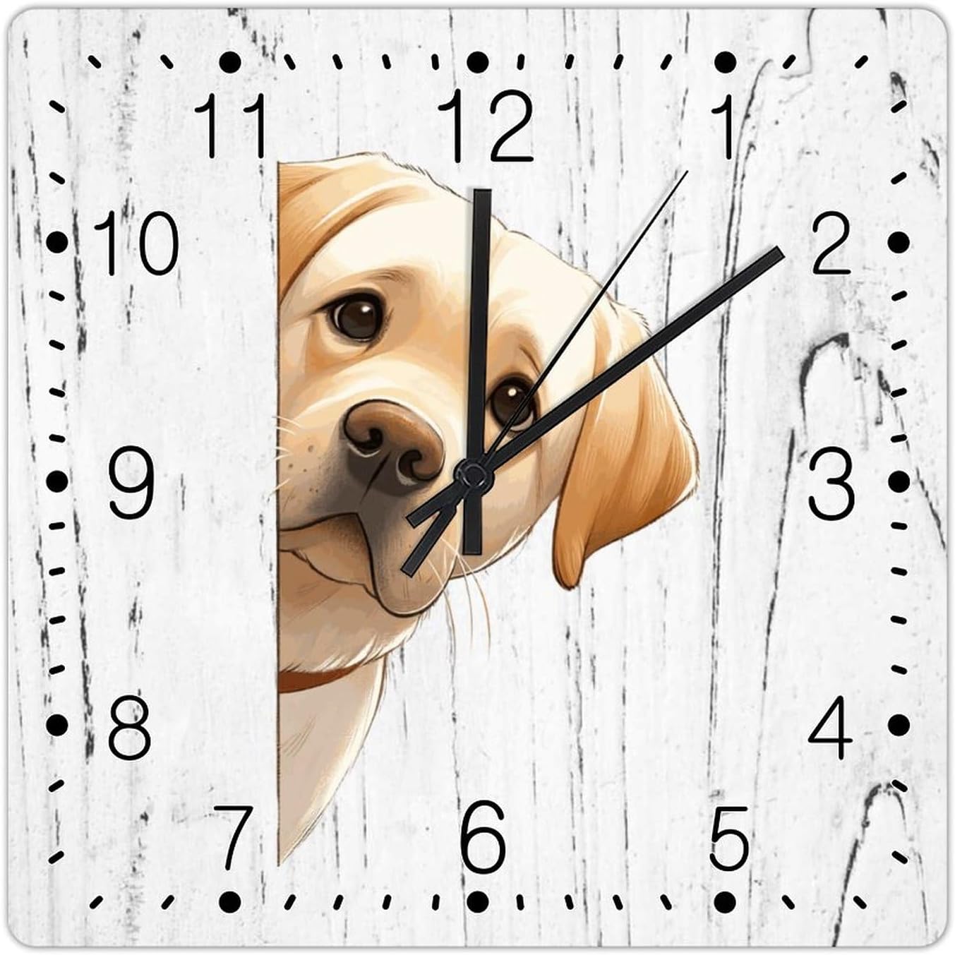 Labrador Retriever Clock Labrador Retriever Dog Peeking ASquare Corner Wall Clock Dog Memorial Square Wall Clocks Non-Ticking Silent Wall Clock for Home Living Room 15x15in