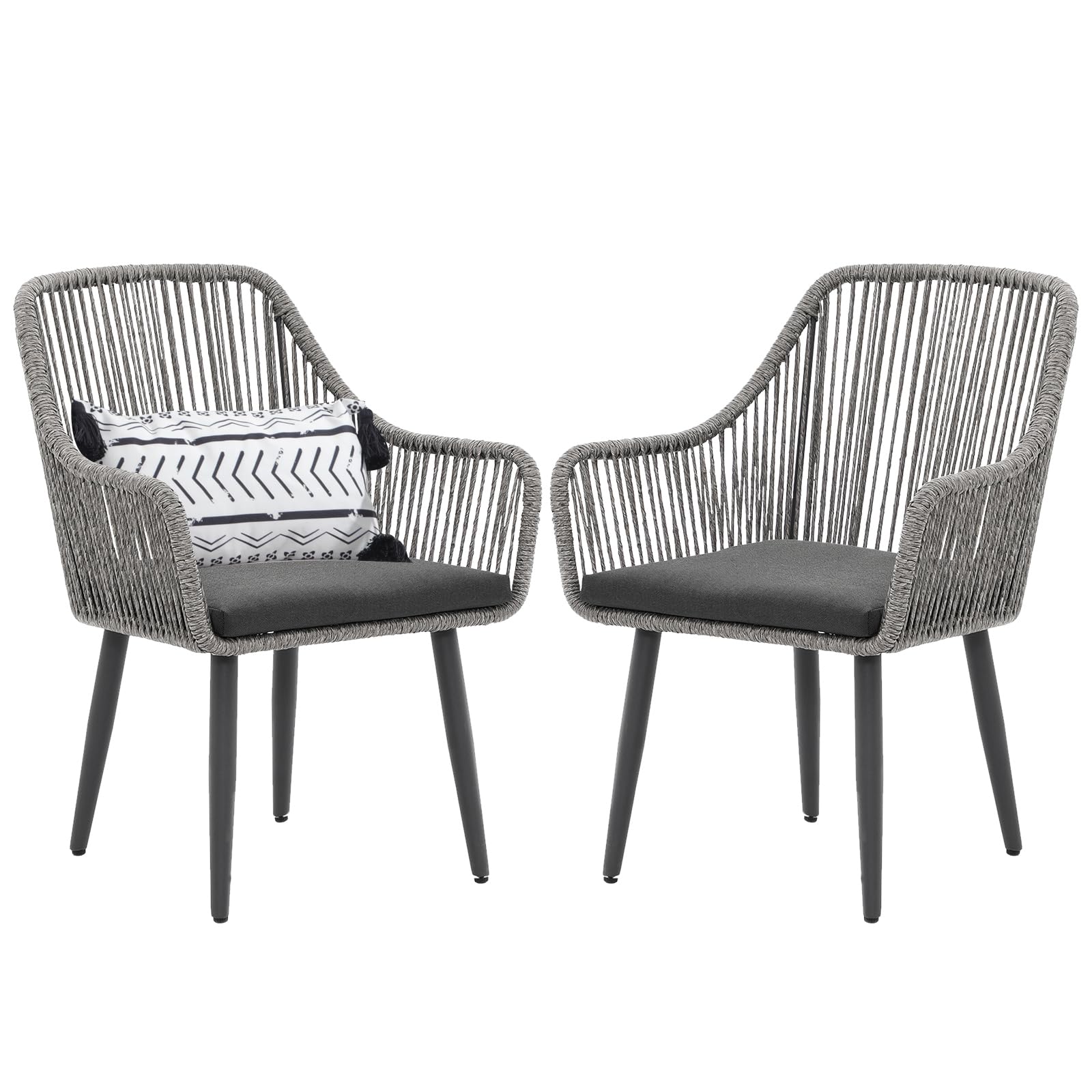 Patiorama Outdoor Dining Chairs, Patio Dining Chair Set of 2, All-Weather Woven Rope Rattan Chairs, Outdoor Dining Wicker Chairs with Armrests for