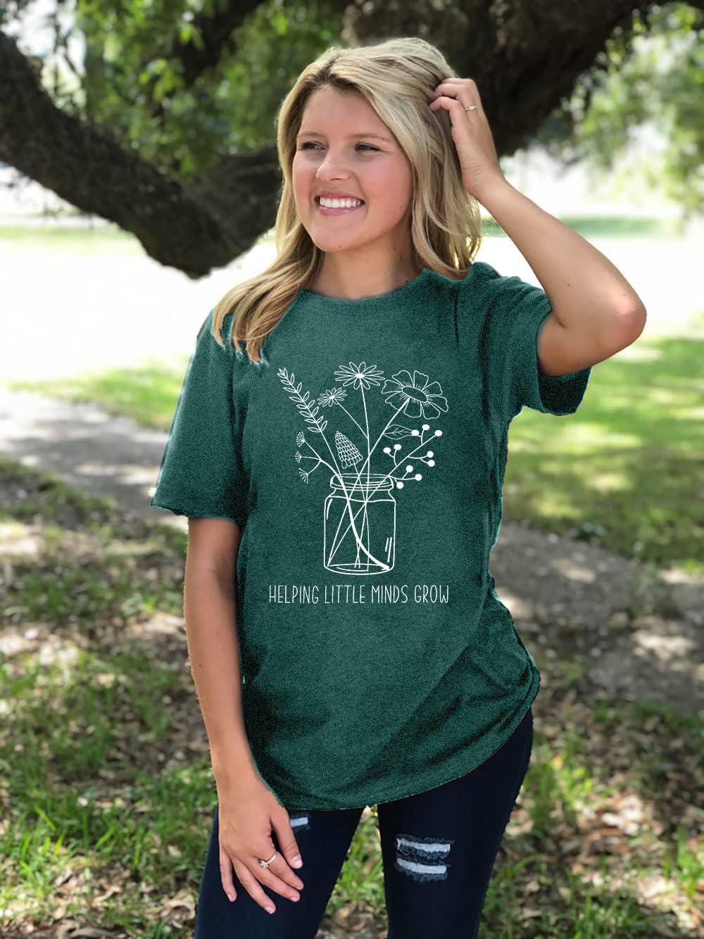 Teacher Shirt Women Wildflower Teacher Shirts Helping Little Minds Grow Kindergarten Teacher Tee Inspirational Tops - Image 2