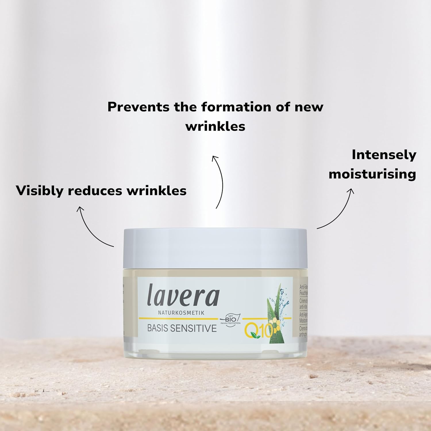 lavera Basis Sensitive Anti Wrinkle Moisturizing Cream - Face Cream with Q10 & Aloe Vera - Moisturizing Facial Cream - Anti Aging Cream - PETA Certified - Vegan - Made in Germany - 1.7 Fl Oz - Image 3