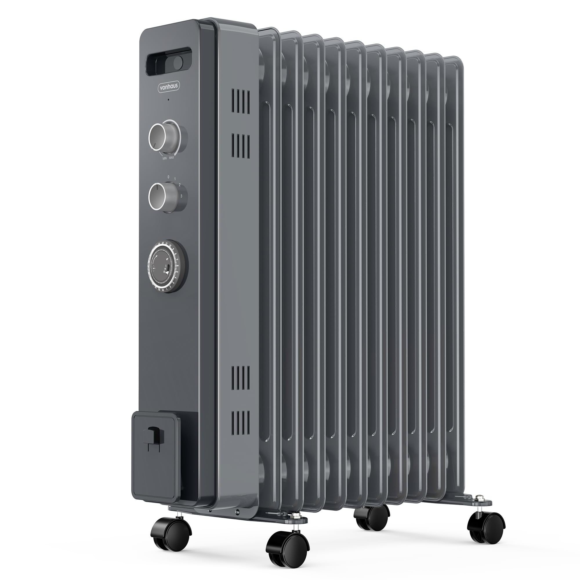VonHaus Oil Filled Radiator 11 Fins – 2500W, 3 Heat Settings, 24 Hour Timer
