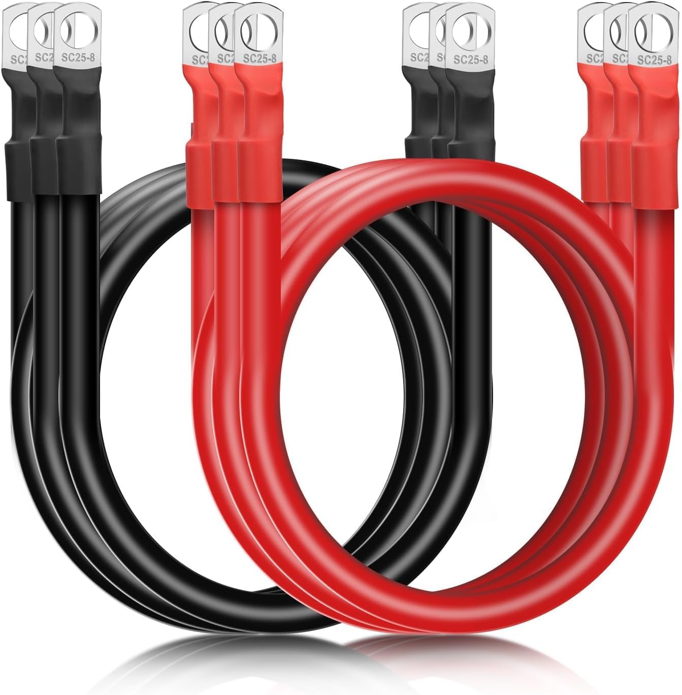 Linkstyle 6PCS 4 AWG 12 Inch Battery Cables, 30CM Pure Copper Energy Inverter Wire with 5/16″ Lugs Terminals, for Photo voltaic Auto RV Automotive Golf Cart Marine