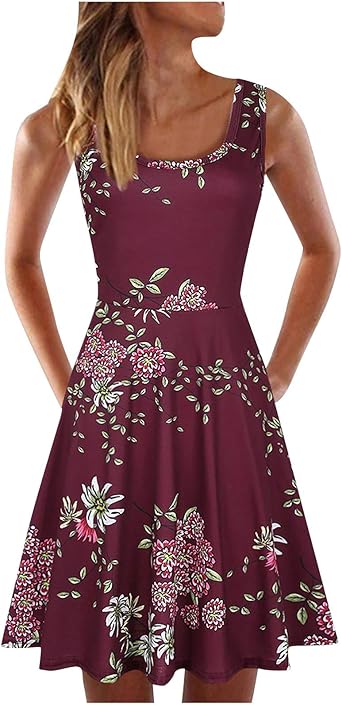 AMhomely Women Casual Sleeveless Dress O-Neck Map Print Knee-Length Beach Dress UK Size Party Elegant Dress Sale