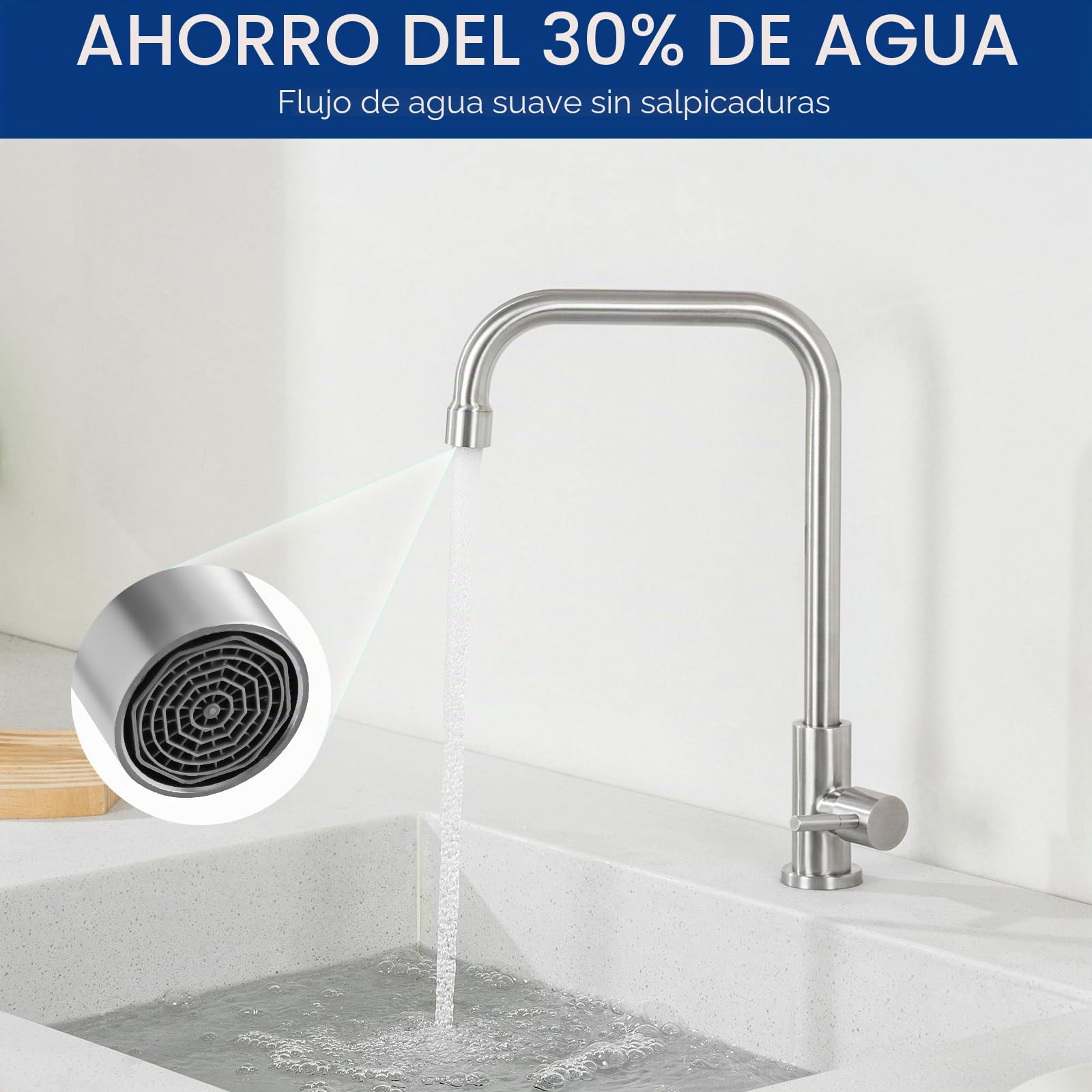 CECIPA Grifo de agua fría, grifo de agua fría con giratorio 360°, grifos de agua fría de acero inoxidable