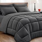 King Set de confort de taille - 7 Pièces, Lit dans un sac Ensembles de lit avec tout la saison doux de flufté reversible consolateur, feuille de plat, feuille pliée,2 Shams d'oreiller,2 Oreillers, Noir