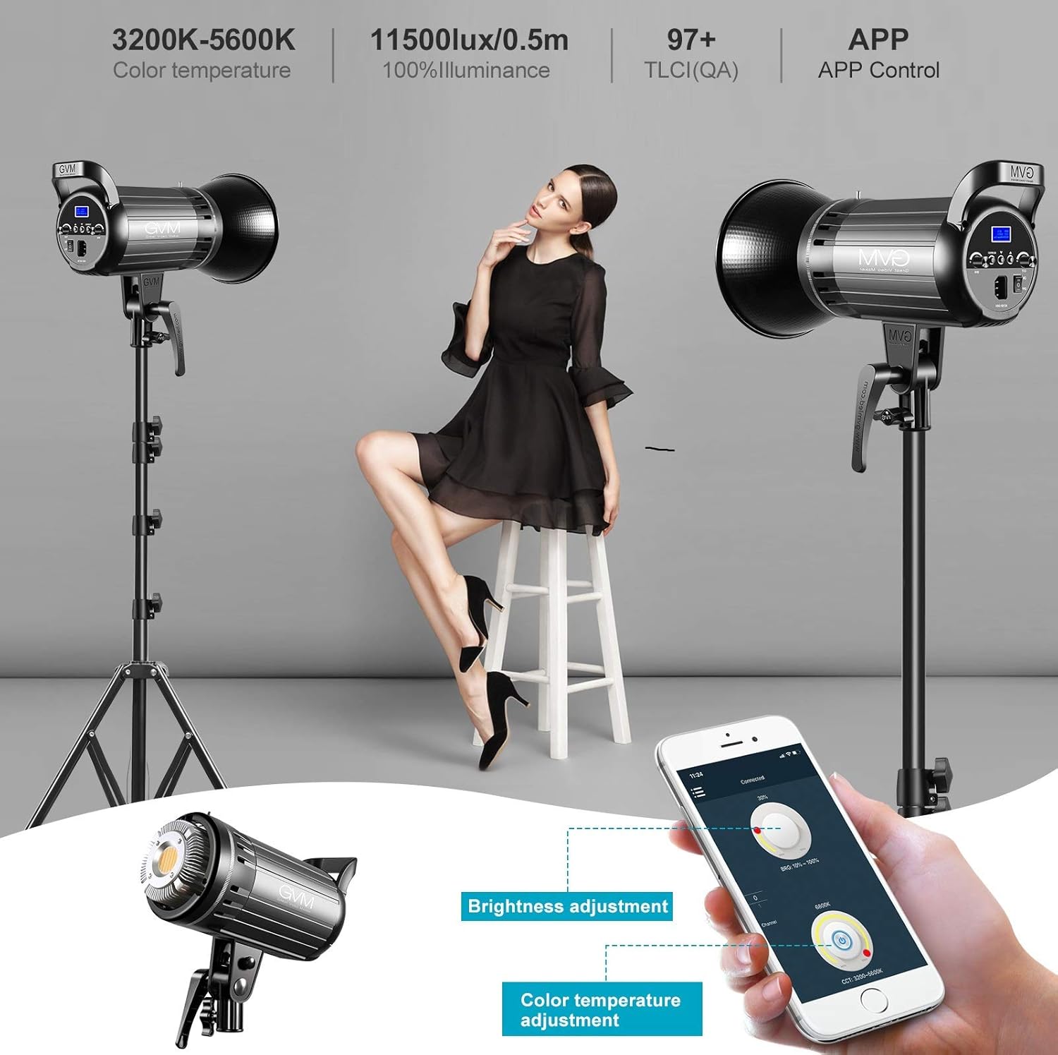 Get Popular Offer GVM LED Video Light 100W CRI97+/3200K~5600K Bowens Mount Led Continuous Video Light, with APP Intelligent Control System, for Video Recording,Children Photography,Wedding,Outdoor Shooting 🛒 Crazy Deals GVM LED Video Light 100W CRI97+/3200K~5600K Bowens Mount Led Continuous Video Light, with APP Intelligent Control System, for Video Recording,Children Photography,Wedding,Outdoor Shooting