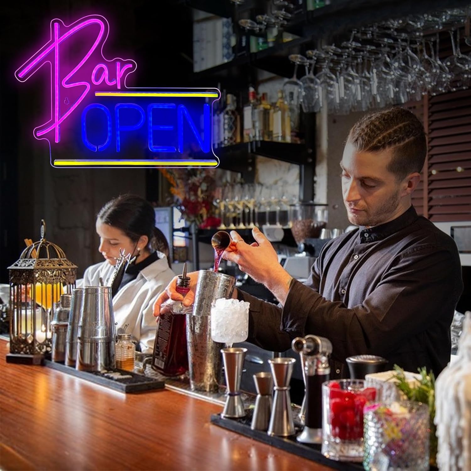 Bar Open Neon Sign Dimmable LED Open Neon Light Signs for Wall Decor Bar Open Neon Wall Light Up Sign for Bar Pub Store Man Cave Party Club Business Shop Decor Open Signs