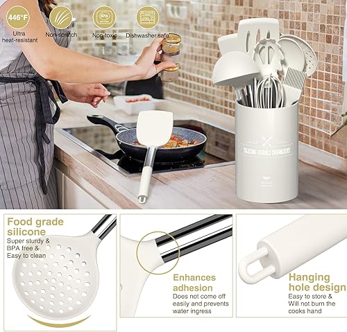 Miniatura 3 de AIKKIL Juego de utensilios de cocina - 30 utensilios de cocina con volteador, espátula, cuchara, pinzas, rallador, resistente al calor, de silicona