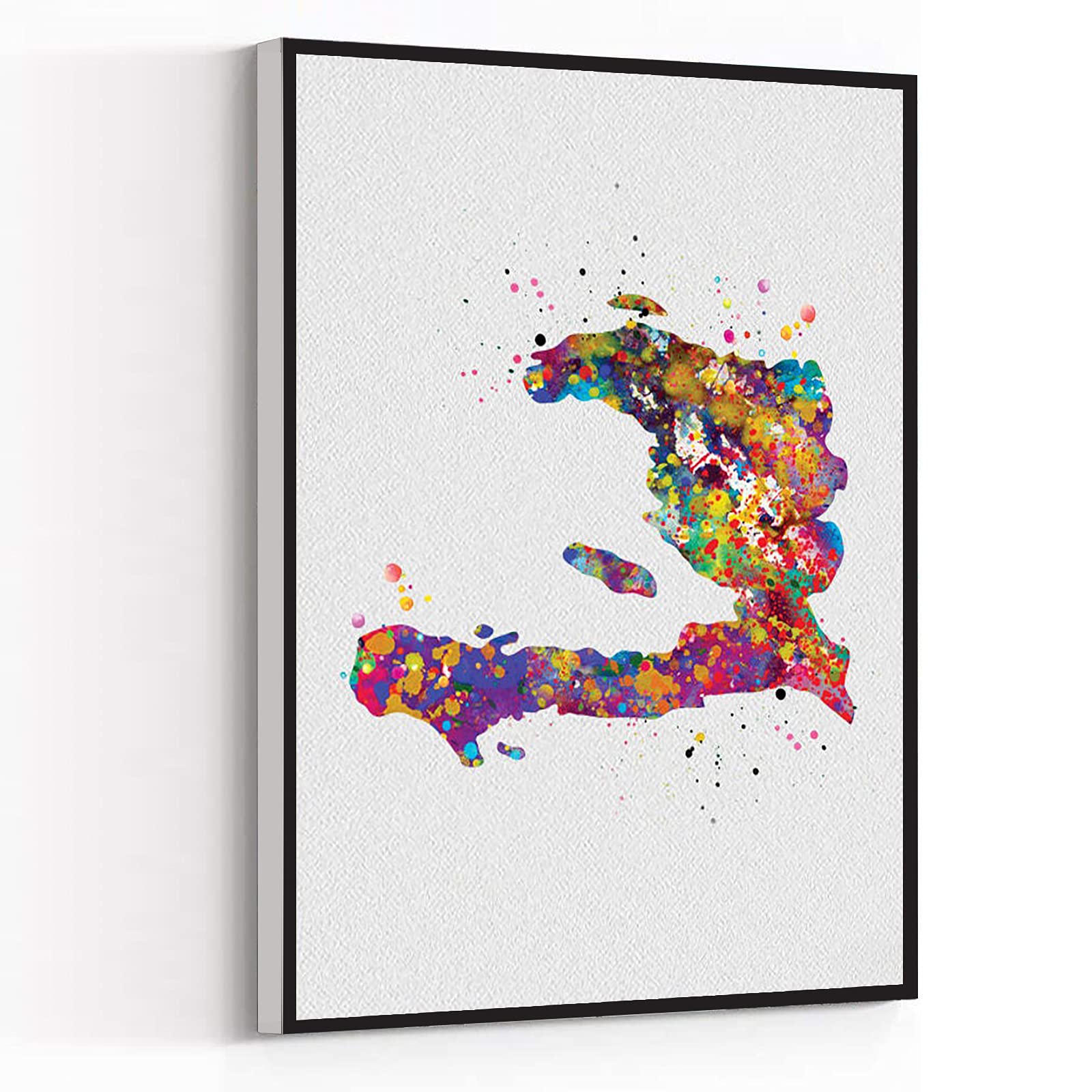 Wall Frames For Living Room,haiti map watercolor print haitian country map decor wanderlust art print wall wedding gift poster travel gift wall map art wall hanging ,8''x12''Framed Modern Canvas Wall Art,