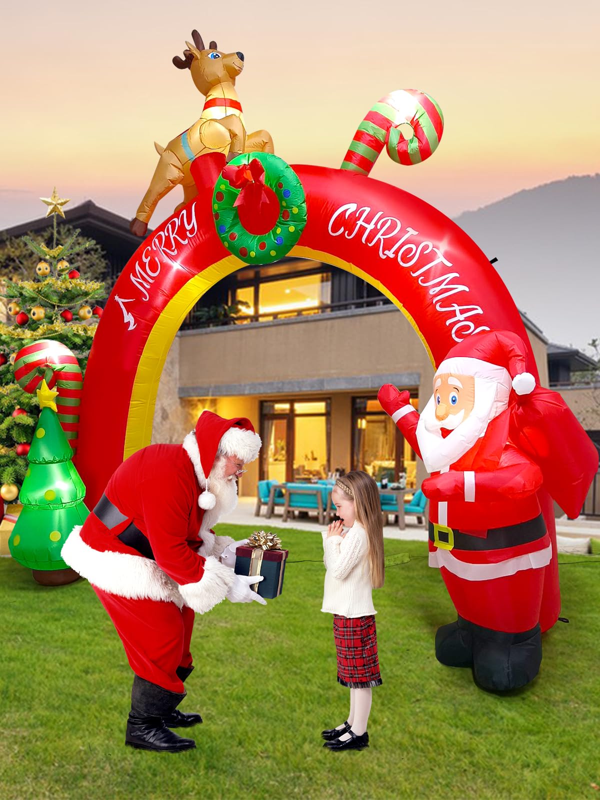 EBANKU 10FT décoration Gonflable de Noël avec des LED intégrées, souffler Yard Santa Claus décoration décoration Archway de Noël décorations gonflables pour la fête d’intérieur, extérieur,