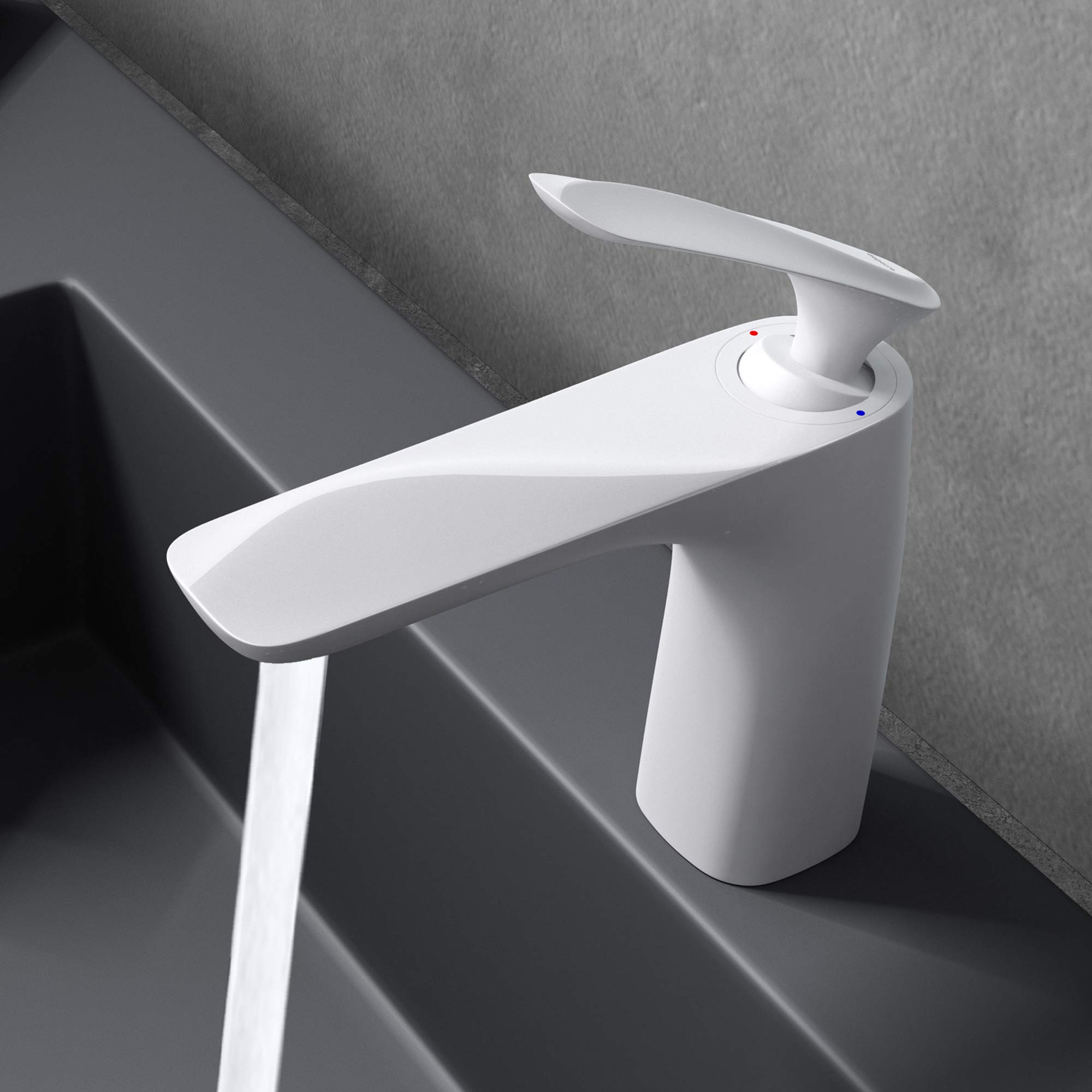 doporro Armatur Wasserhahn Bad Waschtischarmatur Weiß 16,5 cm hoch | Design Waschtischarmatur für Waschbecken | Waschbeckenarmatur Bad WAM-7201