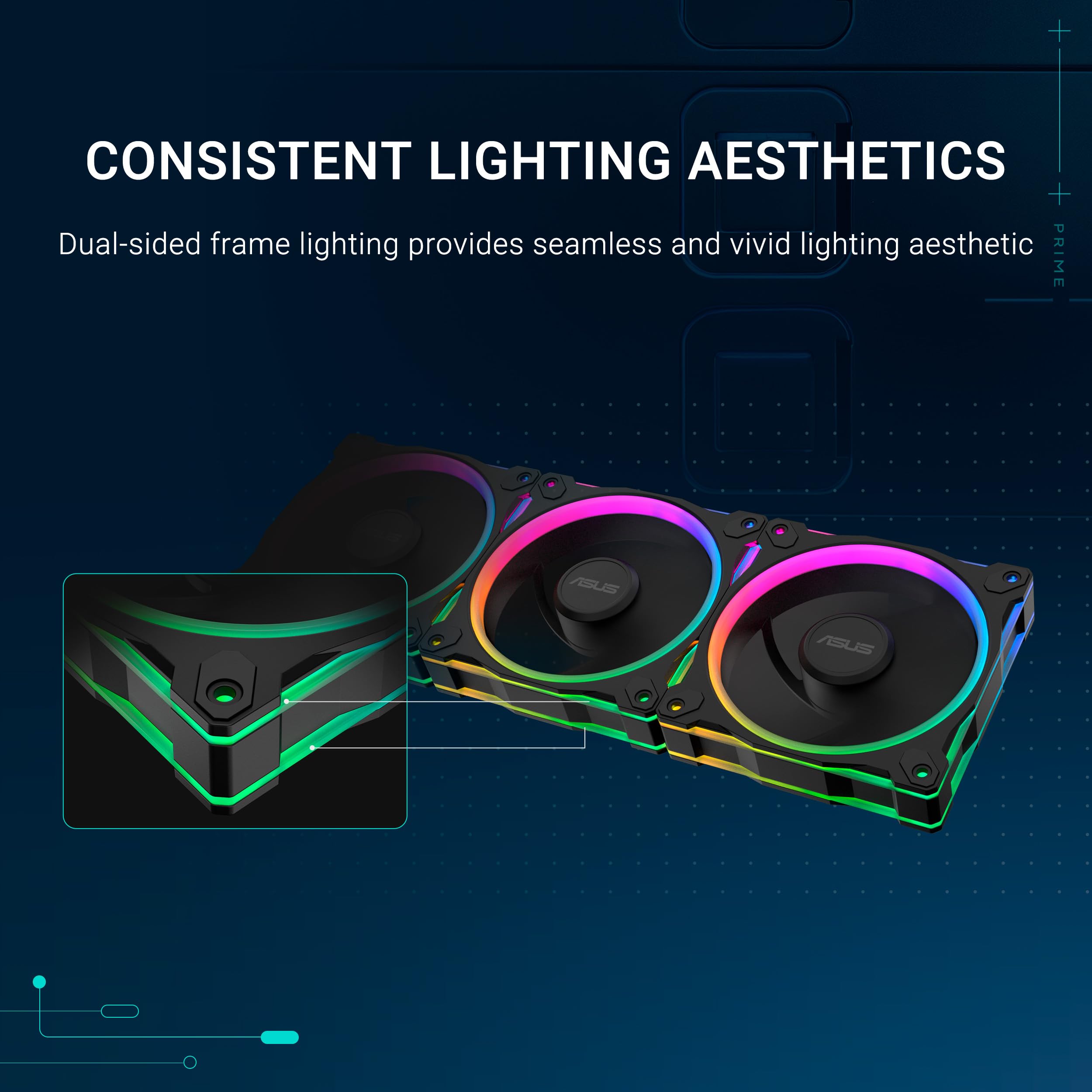 ASUS PRIME MR120 ARGB REVERSE (Noir) – Lot de 3 ventilateurs de boîtier 3 en 1 (120mm PWM, 20 ARGB LED, vitesse 1600 tr/min, débit d'air de 58 CFM, cadre de 28 mm d'épaisseur, Aura Sy RGB)