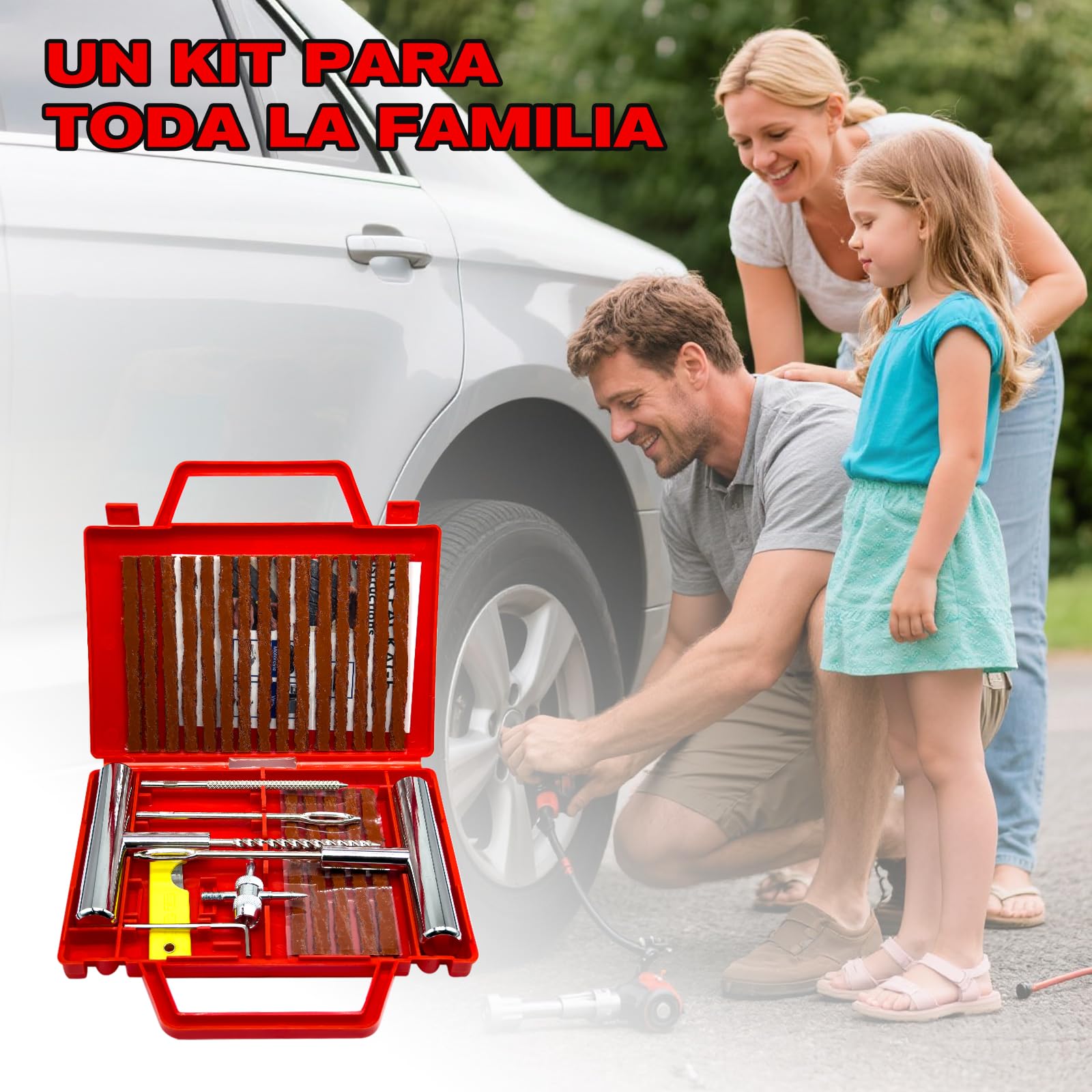 38PCS Kit Repara Pinchazos para Coche y Moto, kit antipinchazos neumático, Mechas y Clavos de gomas, Compacto para Maletero, Solución emergencia, Fácil Uso sin Experiencia - 5
