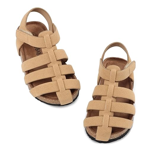 Toddler Boy Sandals Closed Toe Cork Footbed Fisherman Sandals, Summer Shoes Lightweight Comfortable for Toddler Boys