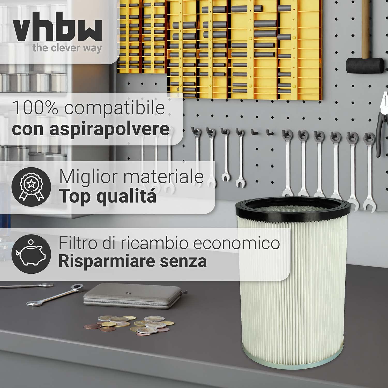 vhbw filtro a pieghe piatte compatibile con Kärcher NT 70/1 * 120V, NT 70/1 *AUS, NT 70/1 *BR, NT 70/1 *CN, NT 70/1 *EU, NT 70/1 *JP, NT 70/2 aspiratore - bianco