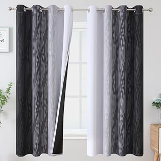 Estelar Textiler Ombre Greyish White Black Blackout Curtains & Drapes 63 Inch Length 2 Panels for Bedroom, Thermal Insulated Full Light Blocking Grommet Blackout Drapes for Kids Room, 52Wx63L, Adult