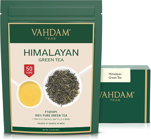 VAHDAM, Green Tea Leaves from Himalayas (100g) 100% Pure Green Tea Loose Leaf Tea | Brews +50 Cups | Serve as Hot/Kombucha or Iced Tea