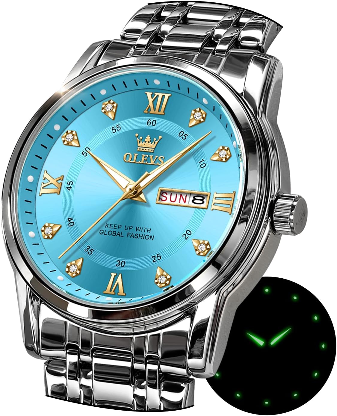 OLEVS Watch for Men Stainless Steel Analog Quartz Chronograph Moon Phase Watch Waterproof Date Luminous Wrist Male Watches,Gift for Men - Image 7