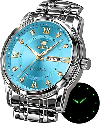 Miniatura 7 de OLEVS Relojes para hombre, de acero inoxidable, analógico, de cuarzo, cronógrafo, fase lunar, impermeable, fecha, luminoso, reloj masculino, regalo