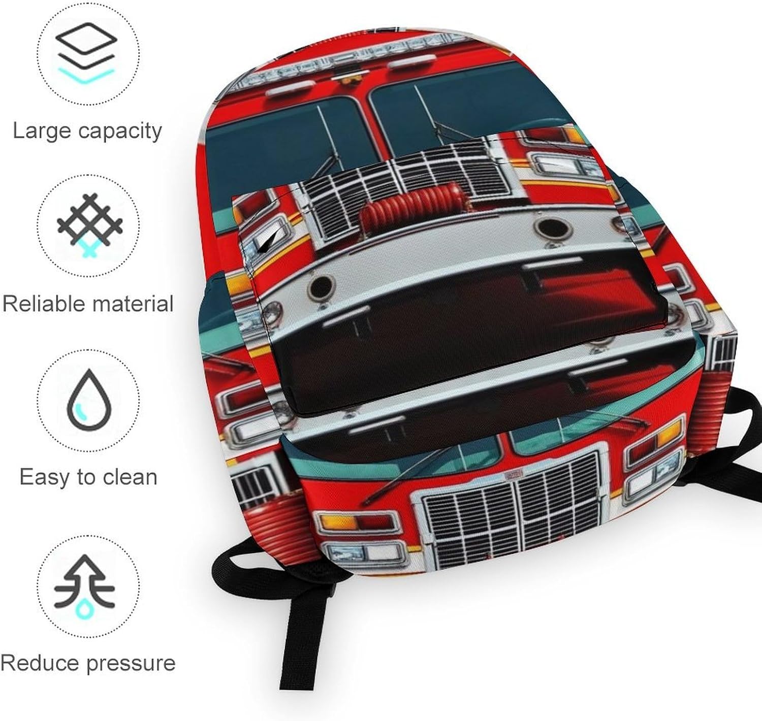 Women's Casual Daypack Lightweight Travel Backpack Fashion Computer Bag Laptop Backpacks For Hiking Cute Red Fire Truck Print - Image 6