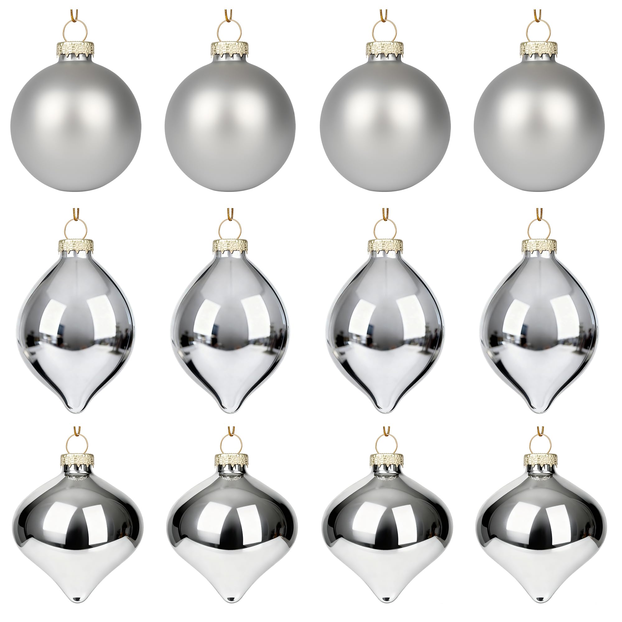 15 Pcs Silver Glass Christmas Ball Ornaments Hanging Shatterproof Bulbs Set Xmas Baubles Bulks for Holiday Xmas Tree Home Party Supplies and Decorations Wedding Party Gifts, 3.15inch