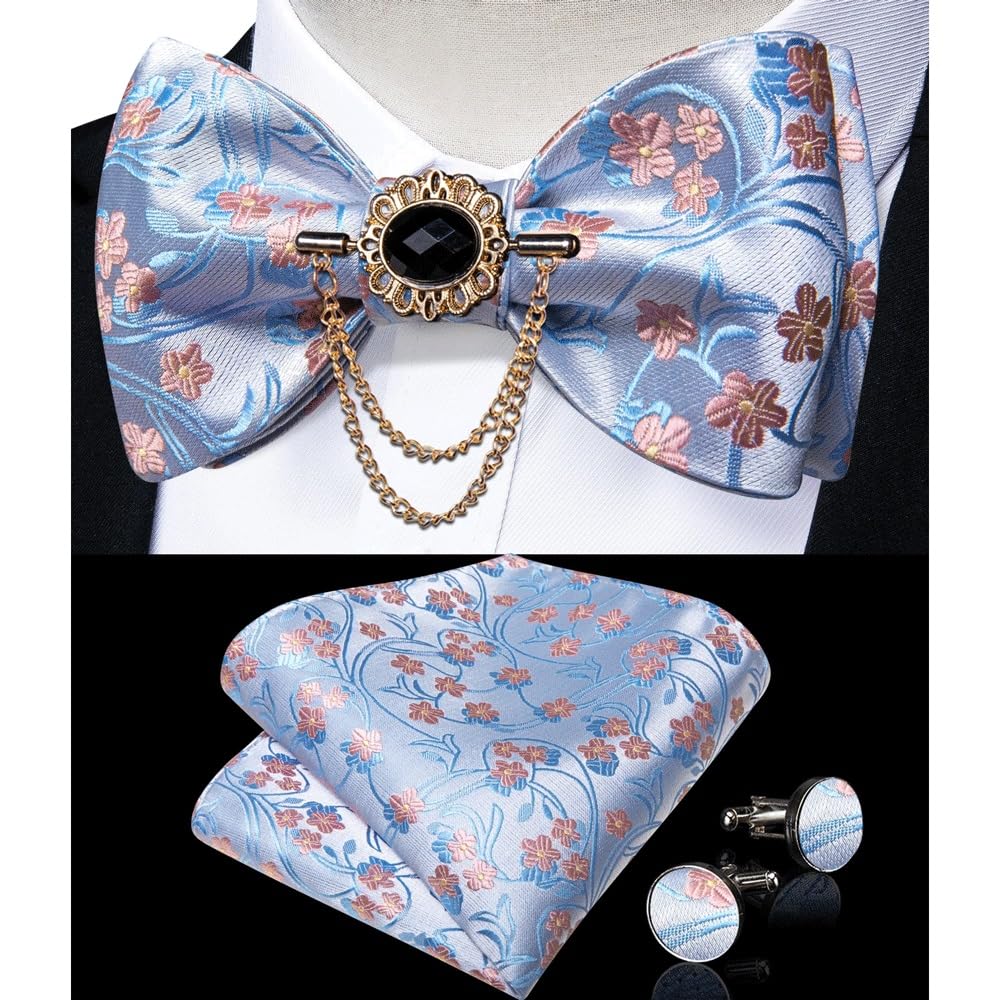Corbatas de Boda para Atar, Accesorios para Hombre, Gemelos, pañuelo, Broche y Pajarita (Gris, como se Muestra)