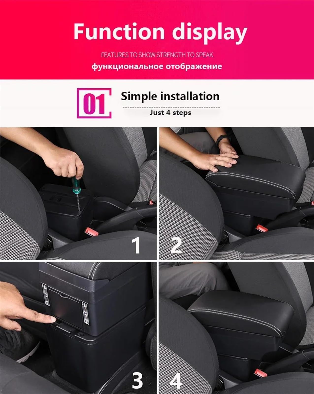 Scatola Bracciolo Con Supporto Multifunzionale Accessori Per La Modifica Degli Interni Dell'auto Imbottiti In PU Per Accento Per Tagaz Consolle centrale(B3 Black white 3USB)