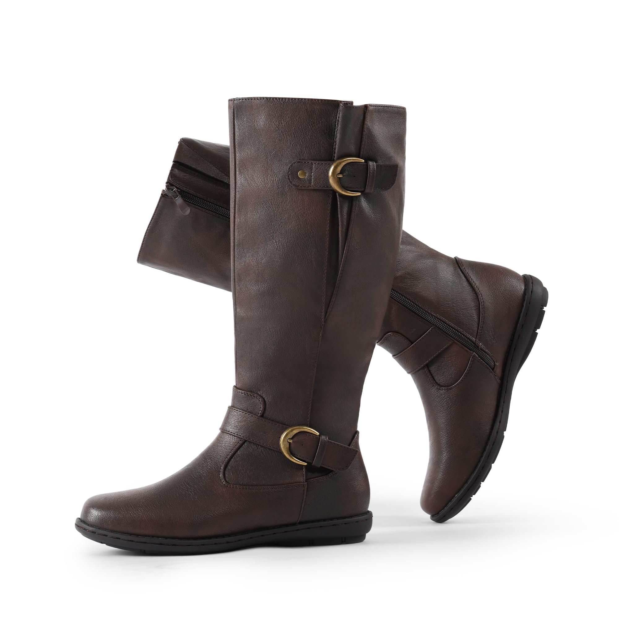 DREAM PAIRS Women's Wide Calf Knee High Faux Fur-Lined Flat Fashion Winter Boots with Side Zipper