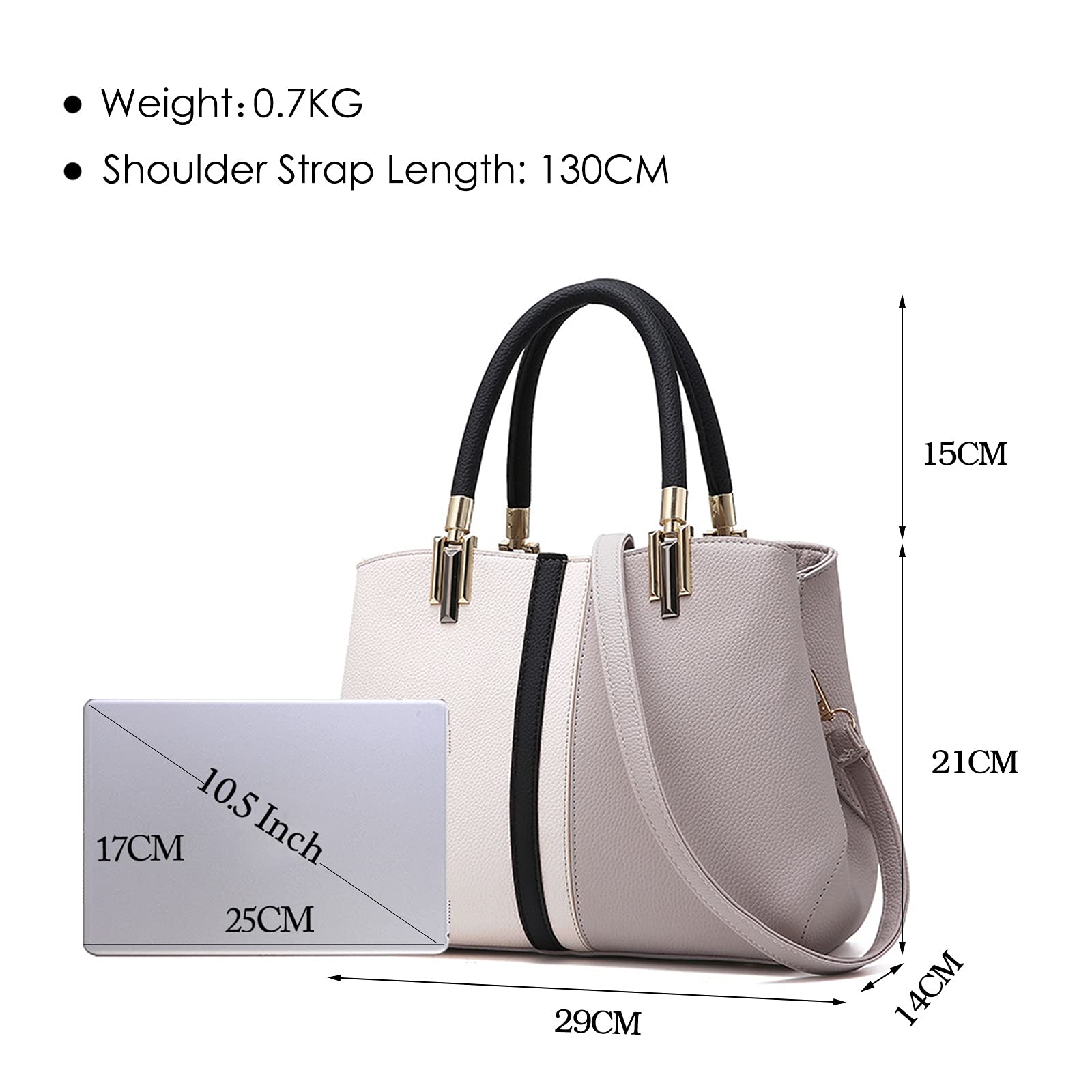FANDARE Retro Bolsos de Mujer Bandolera PU Cuero Impermeable Portátiles 12.9 Pulgadas Laptop Bolso Mano Hombro Cruzado Remache Gran Capacidad Señora para Viaje Trabajo Escuela Compras
